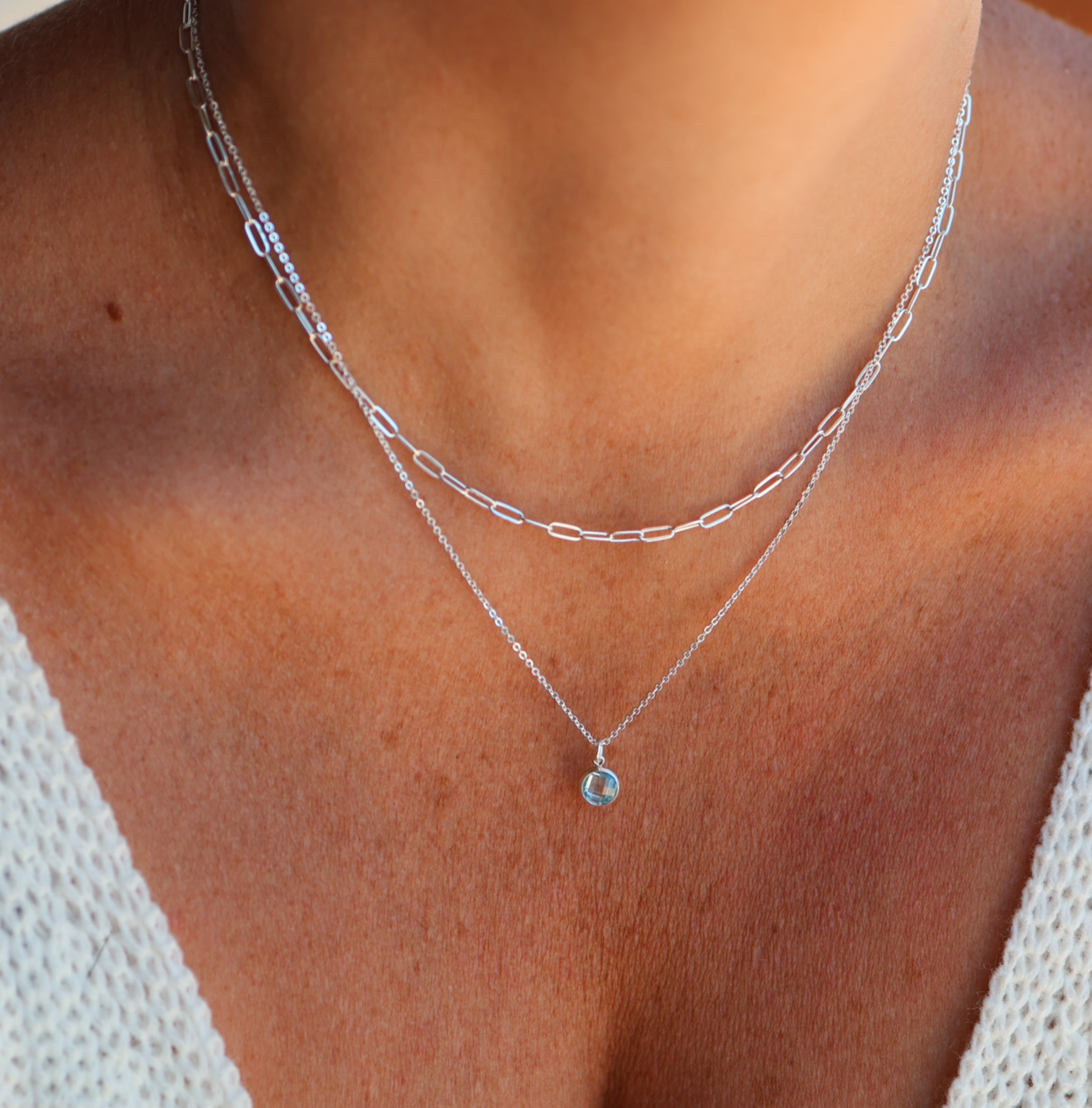 Personalised jewellery – handmade jewellery – KBN jewellery – Australian made jewellery – crystal necklace – birthstone drop necklace – birthstone pendant for necklace – crystal necklace – birthstone jewellery – light blue stone pendant – blue birthstone for necklace – December birthstone pendant – September birthstone drop