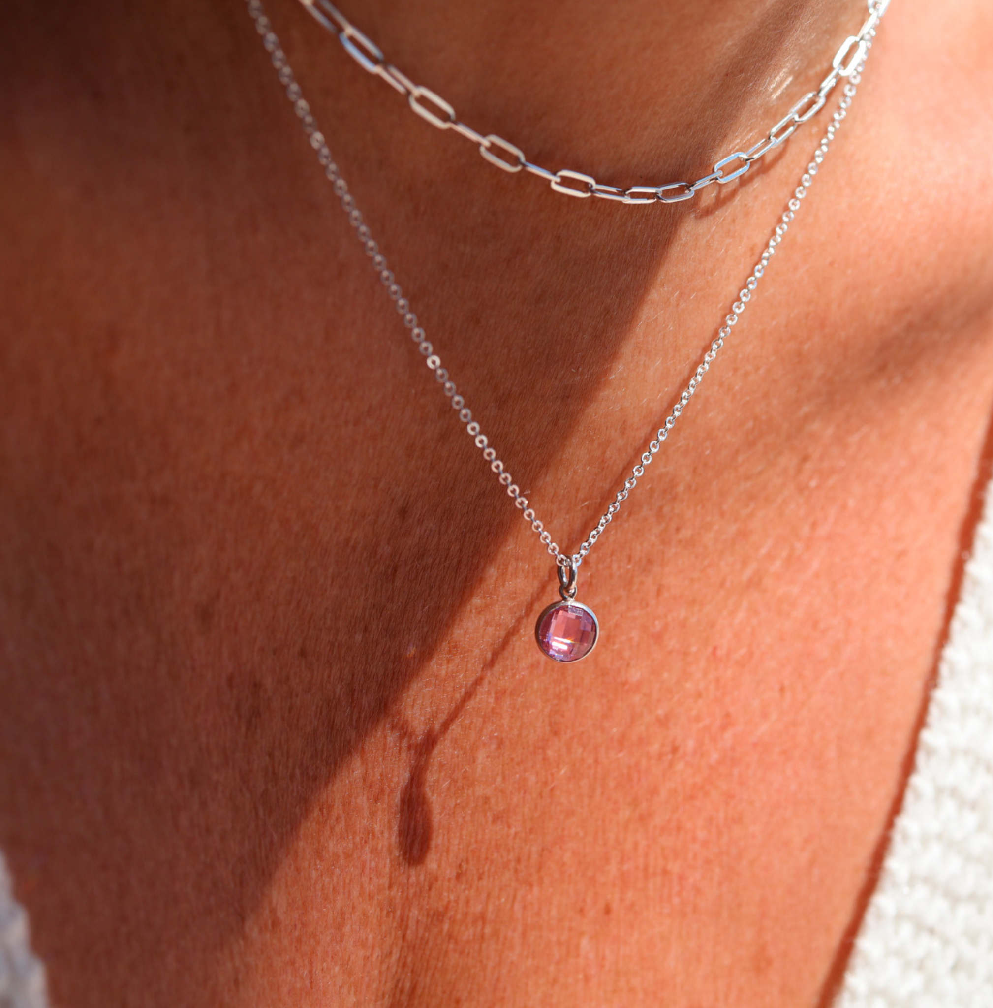Personalised jewellery – handmade jewellery – KBN jewellery – Australian made jewellery – crystal necklace – birthstone drop necklace – birthstone pendant for necklace – crystal necklace – birthstone jewellery – pink stone pendant – pink birthstone for necklace – October birthstone pendant – October birthstone drop