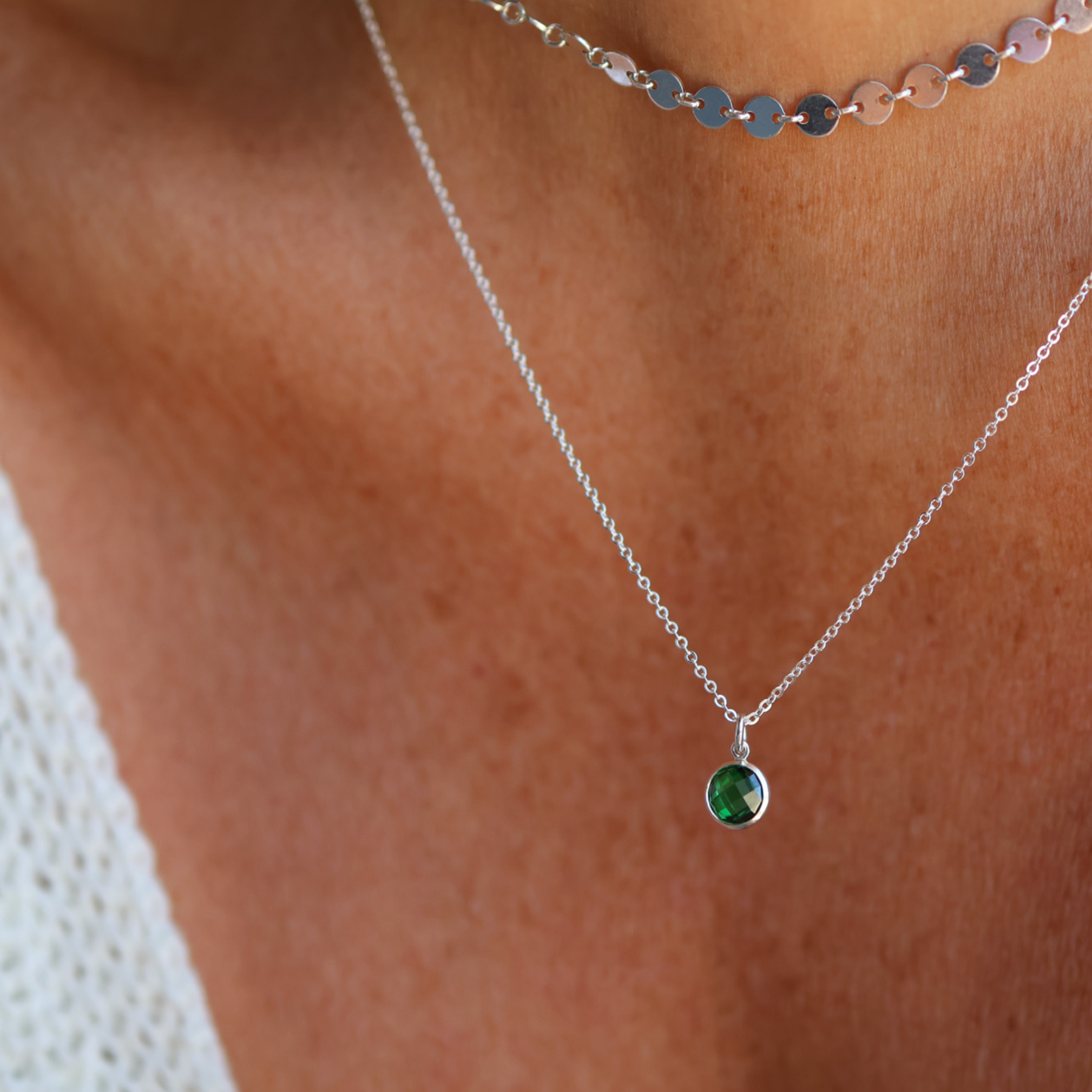 Personalised jewellery – handmade jewellery – KBN jewellery – Australian made jewellery – crystal pendant – birthstone drop necklace – birthstone pendant for necklace – crystal birthstone drop – birthstone jewellery –green stone pendant – dark green birthstone for necklace – May birthstone pendant – May birthstone drop