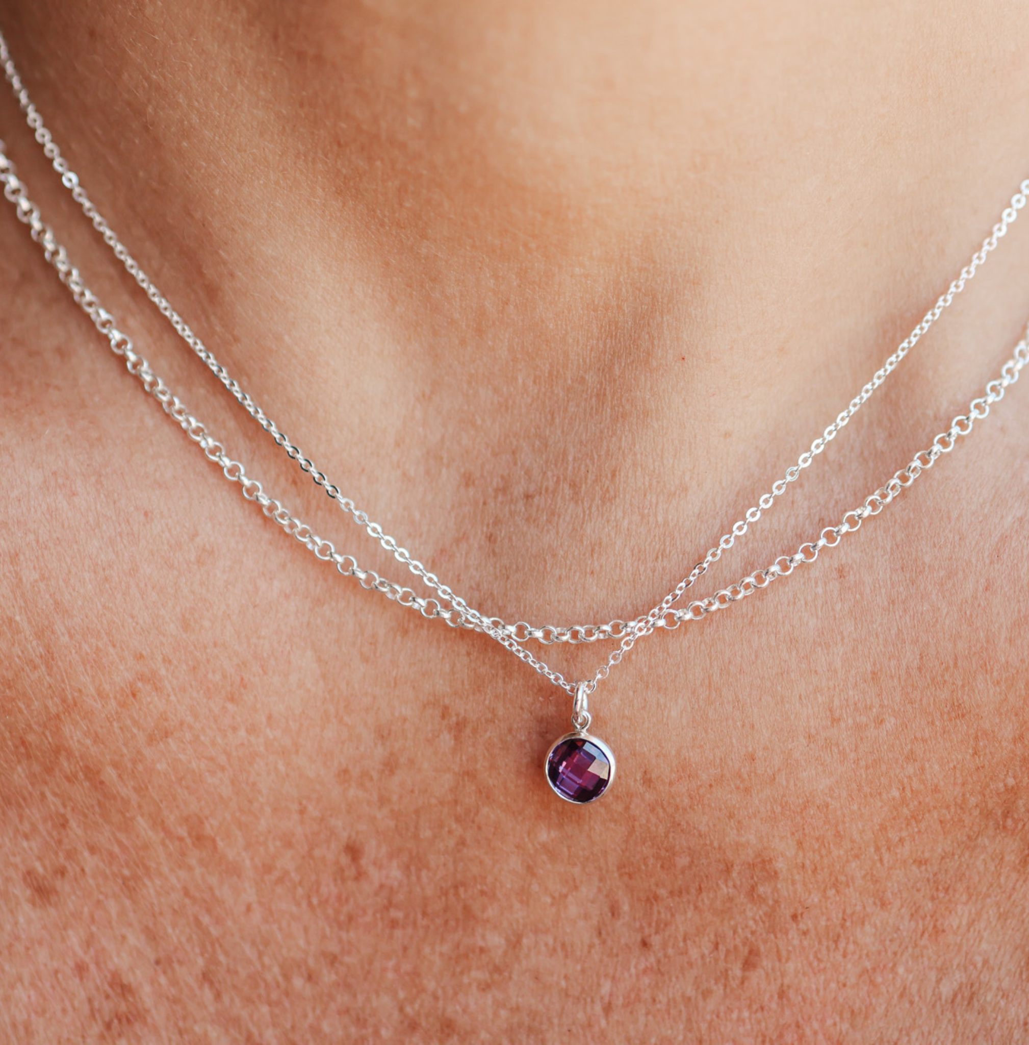 Personalised jewellery – handmade jewellery – KBN jewellery – Australian made jewellery – crystal pendant – birthstone drop necklace – birthstone pendant for necklace – crystal birthstone drop  – birthstone jewellery – purple stone pendant – dark purple birthstone for necklace – February   birthstone pendant – February  birthstone drop