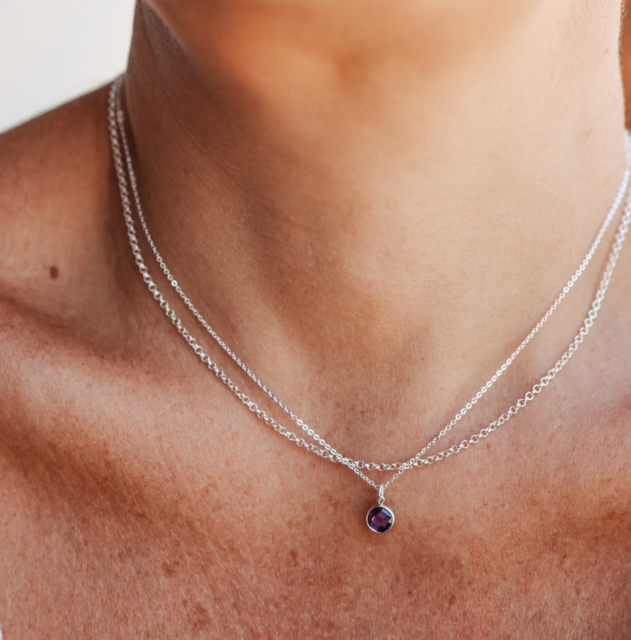 Personalised jewellery – handmade jewellery – KBN jewellery – Australian made jewellery – crystal pendant – birthstone drop necklace – birthstone pendant for necklace – crystal birthstone drop  – birthstone jewellery – purple stone pendant – dark purple birthstone for necklace – February   birthstone pendant – February  birthstone drop