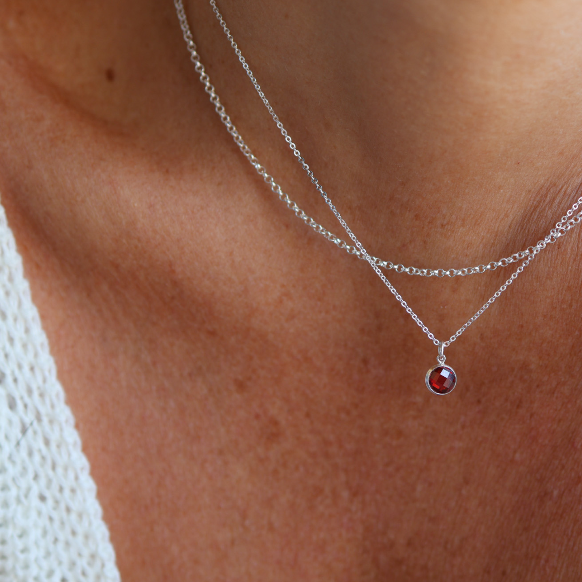 Personalised jewellery – handmade jewellery – KBN jewellery – Australian made jewellery – crystal pendant – birthstone drop necklace – birthstone pendant for necklace – crystal birthstone drop – birthstone jewellery – red stone pendant – dark red birthstone for necklace – January birthstone pendant – Janurary birthstone drop