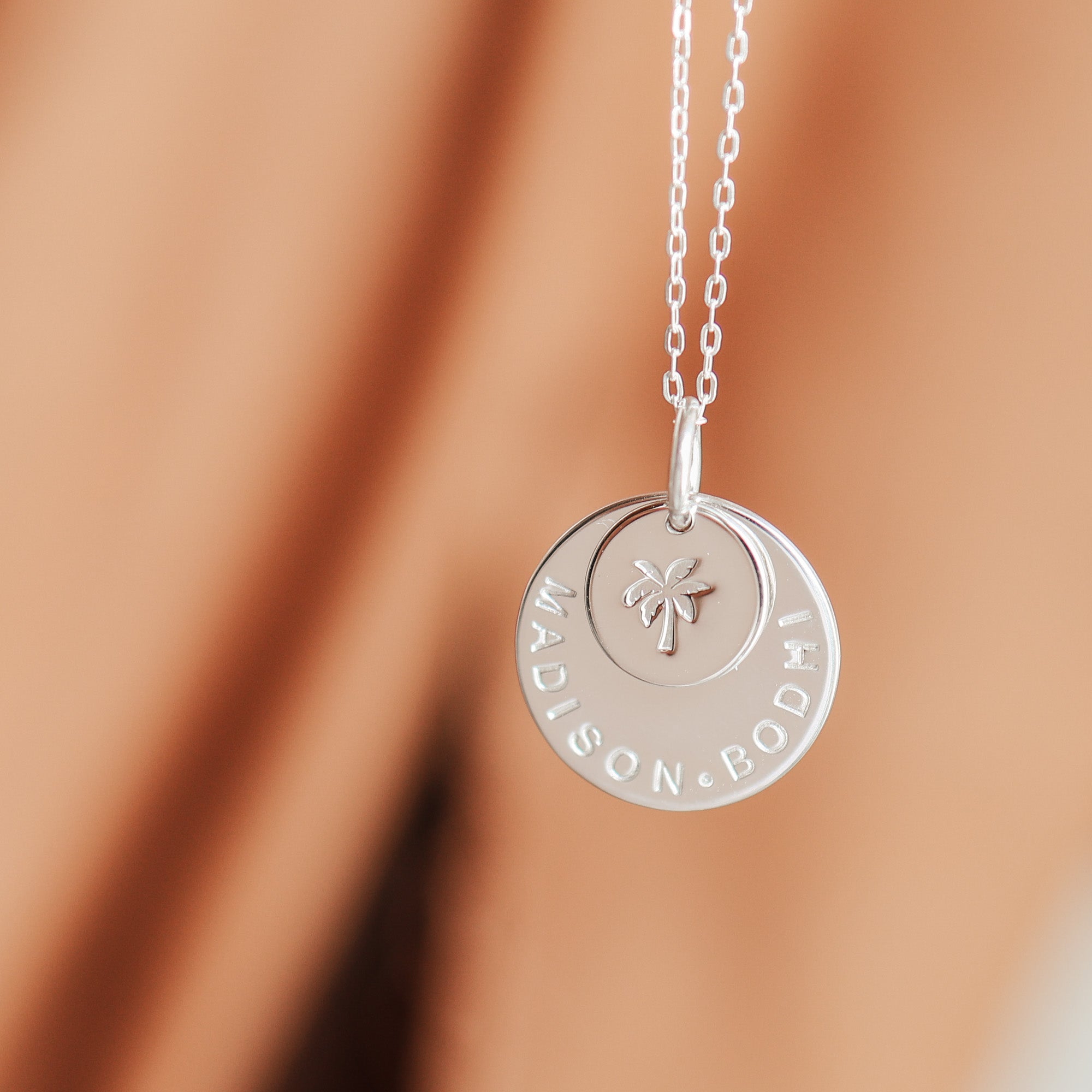 Personalised jewellery - KBN Jewellery - handmade jewellery – stacked pendant necklace – textured pendant – children’s name necklace – necklace for mum – birth flower symbol necklace – everyday necklace – Perfect birthday gift