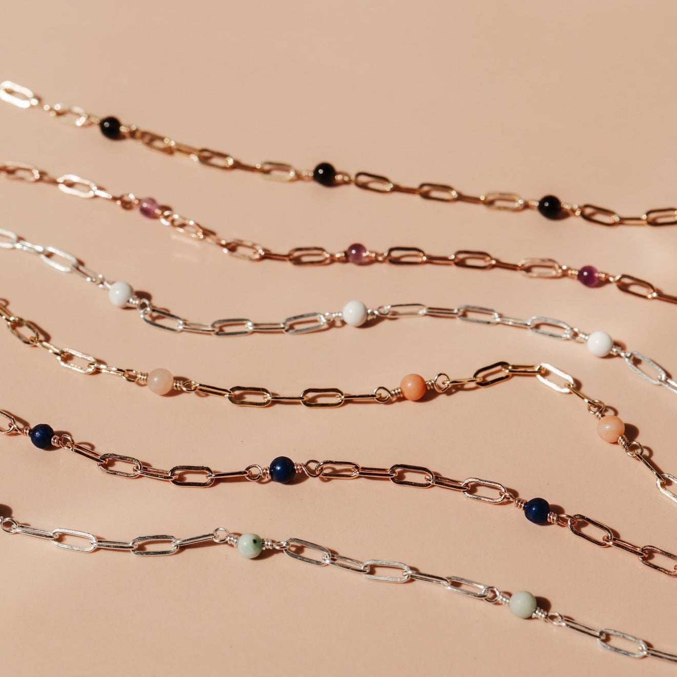 Personalised jewellery - KBN Jewellery - handmade jewellery – Personalised Jewellery gifts – Australian Made – gemstone necklace – blue lapis necklace – green jade necklace – amethyst necklace – black obsidian necklace – peach aventurine necklace – white howlite necklace – gemstone stack necklace