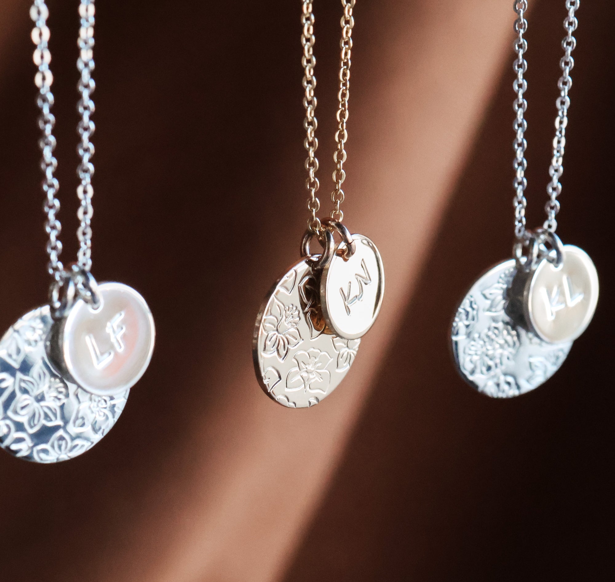 Personalised jewellery - KBN Jewellery - handmade jewellery – Personalised Jewellery gifts – Dainty jewellery- Dainty necklace – flower stamped necklace – family flowers – kids birth flowers – birth flower necklace – personalised flower stamped necklace – initial necklace