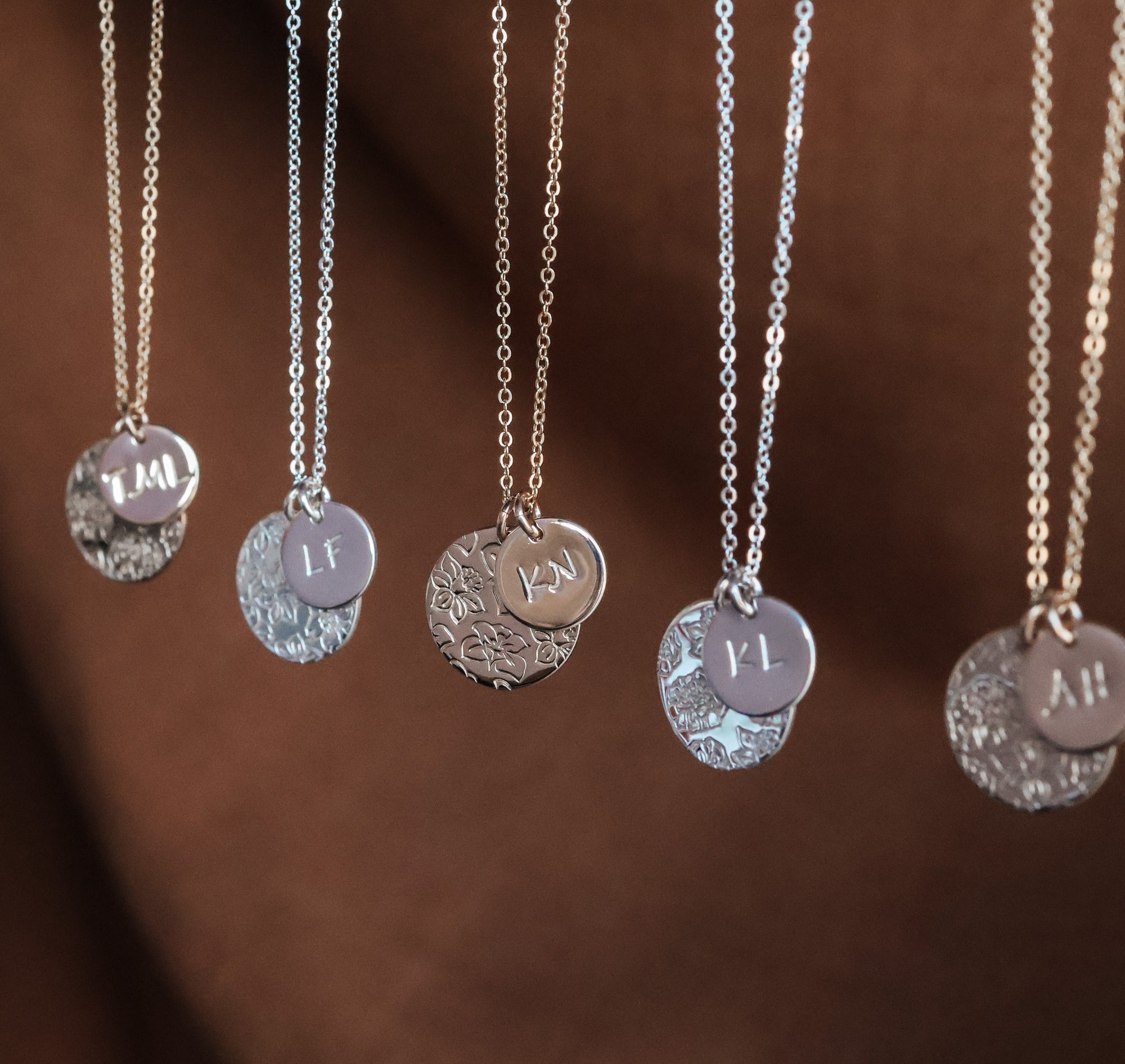 Personalised jewellery - KBN Jewellery - handmade jewellery – Personalised Jewellery gifts – Dainty jewellery- Dainty necklace – flower stamped necklace – family flowers – kids birth flowers – birth flower necklace – personalised flower stamped necklace – initial necklace