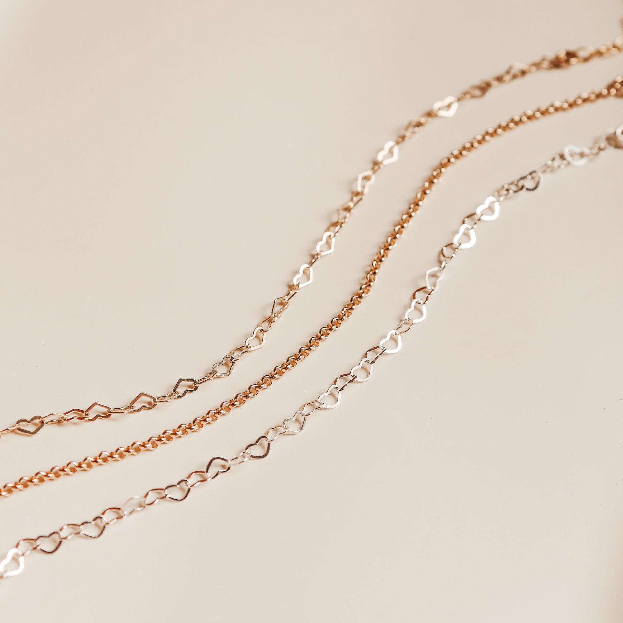Personalised jewellery - KBN Jewellery - handmade jewellery – Personalised Jewellery gifts – Dainty jewellery – layering bracelet – linked chain – unique chain – layering – Australia made – KBN Jewellery – Most popular necklace – trendy necklace – heart link chain – small heart chain