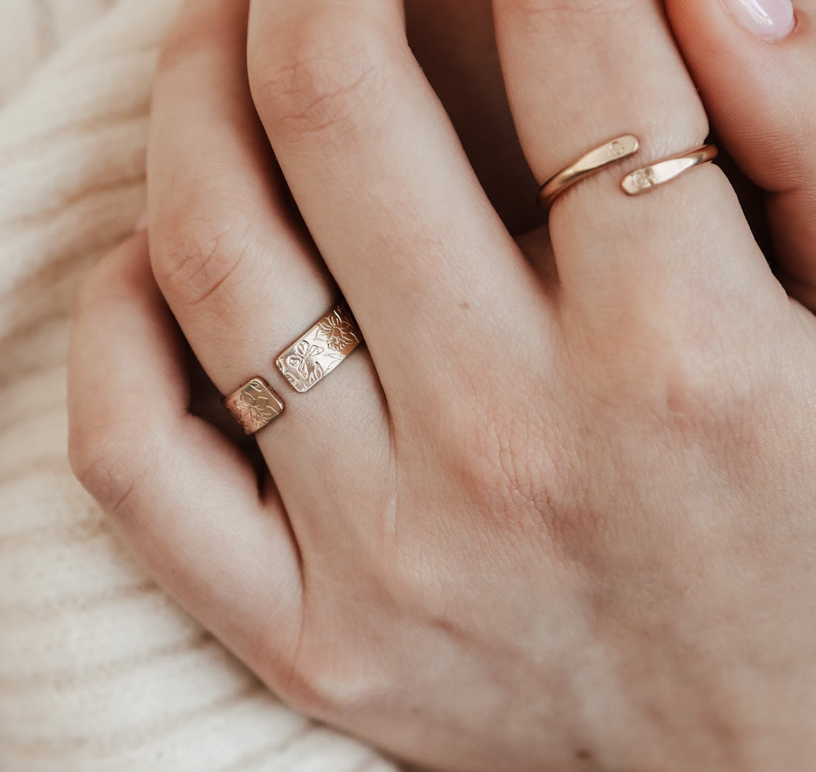 Personalised jewellery - KBN Jewellery - handmade jewellery - chunky ring – flower ring – birth flower ring – spring ring – butterfly ring – cuff ring – open ring – personalised cuff ring – personalised ring