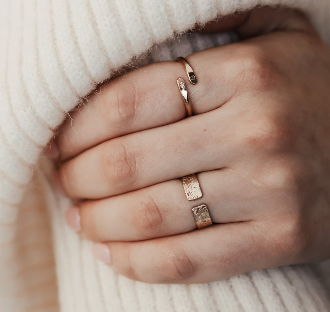 Personalised jewellery - KBN Jewellery - handmade jewellery - chunky ring – flower ring – birth flower ring – spring ring – butterfly ring – cuff ring – open ring – personalised cuff ring – personalised ring