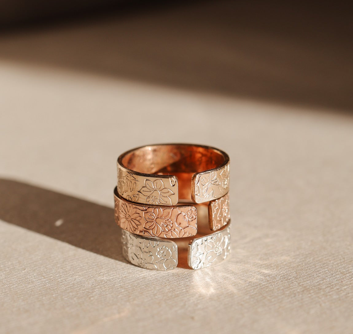 Personalised jewellery - KBN Jewellery - handmade jewellery - chunky ring – flower ring – birth flower ring – spring ring – butterfly ring – cuff ring – open ring – personalised cuff ring – personalised ring