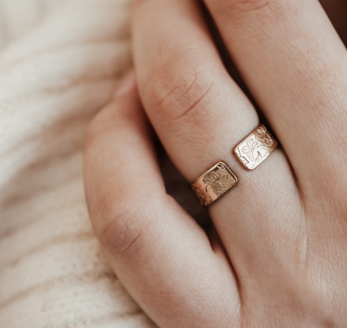 Personalised jewellery - KBN Jewellery - handmade jewellery - chunky ring – flower ring – birth flower ring – spring ring – butterfly ring – cuff ring – open ring – personalised cuff ring – personalised ring