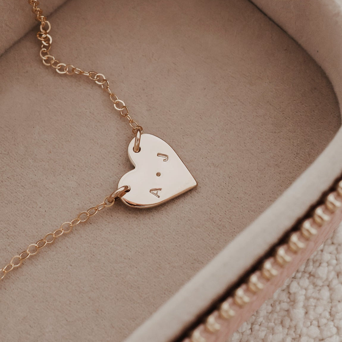 Gold Heart Shaped Necklace With Initials In Box - KBN Jewellery
