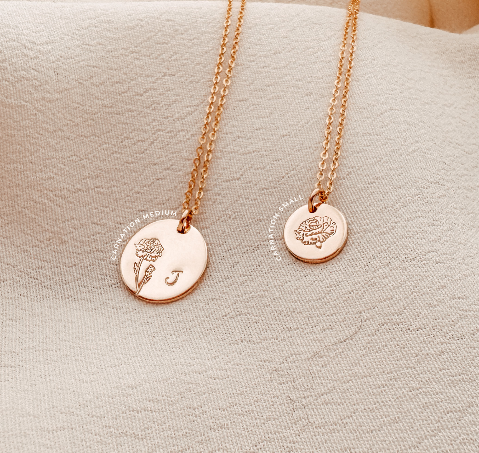 Personalised jewellery – handmade jewellery – KBN jewellery – Australian made jewellery – initial necklace – birth flower necklace – single pendant necklace with flower – birth flower necklace custom – custom birth month necklace – January flower necklace – admiration necklace