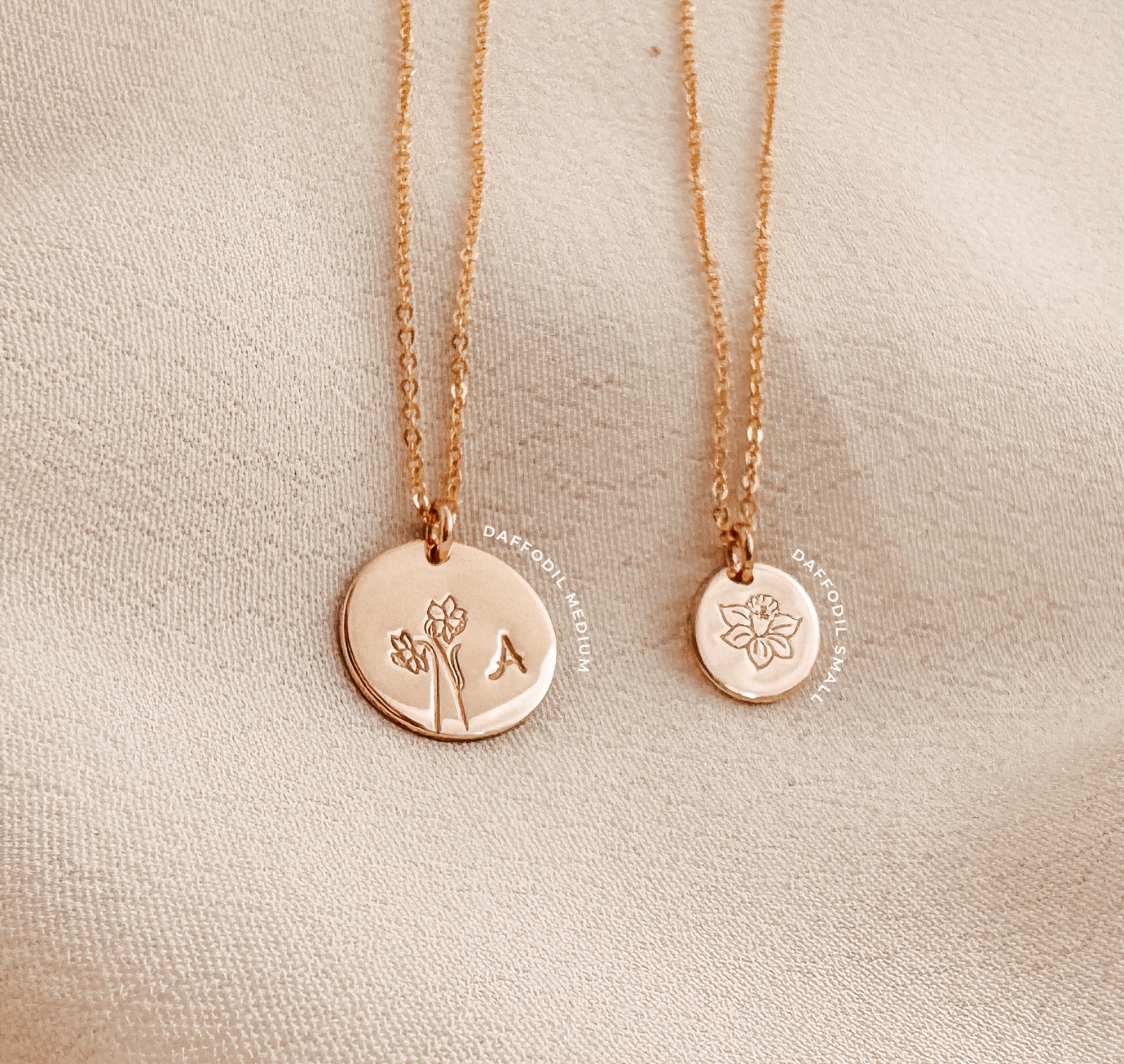 Personalised jewellery - KBN Jewellery - handmade jewellery – custom jewellery gifts – dainty necklace – medium pendant necklace – Daffodil Birth flower necklace – birthday necklace – March birthday gift – dainty jewellery – birth flower and initial necklace – everyday jewellery – Daffodil flower necklace – Daffodil necklace – Rebirth flower necklace