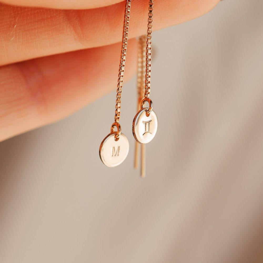 Personalised jewellery - KBN Jewellery - handmade jewellery – Personalised Jewellery gifts – Australian Made – thread through pendant earrings – tiny pendant earrings – handmade thread through earrings – personalised thread through earrings – initial earrings