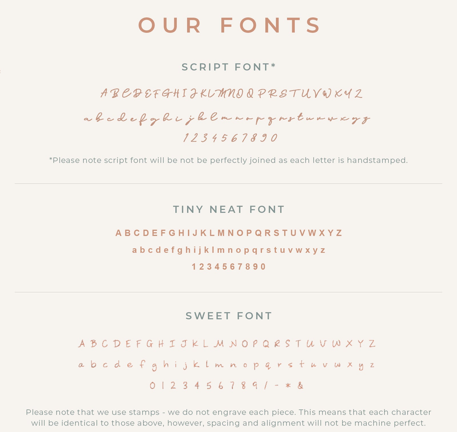 Personalised jewellery - KBN Jewellery - handmade jewellery – font selection – script font – tiny font – tiny neat font necklace – sweet font necklace