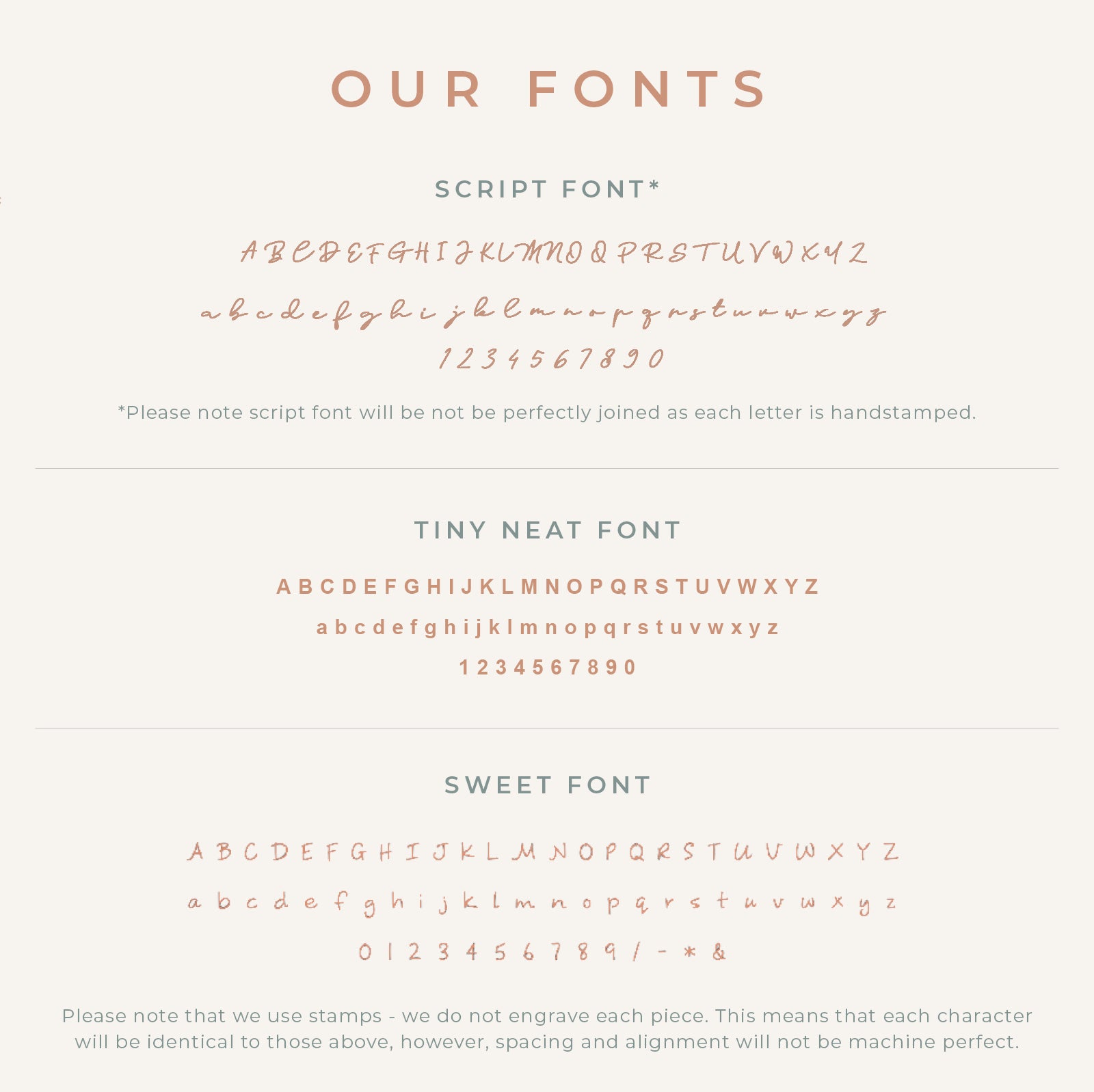 Personalised jewellery - KBN Jewellery - handmade jewellery – font selection – script font – tiny font – tiny neat font necklace – sweet font necklace