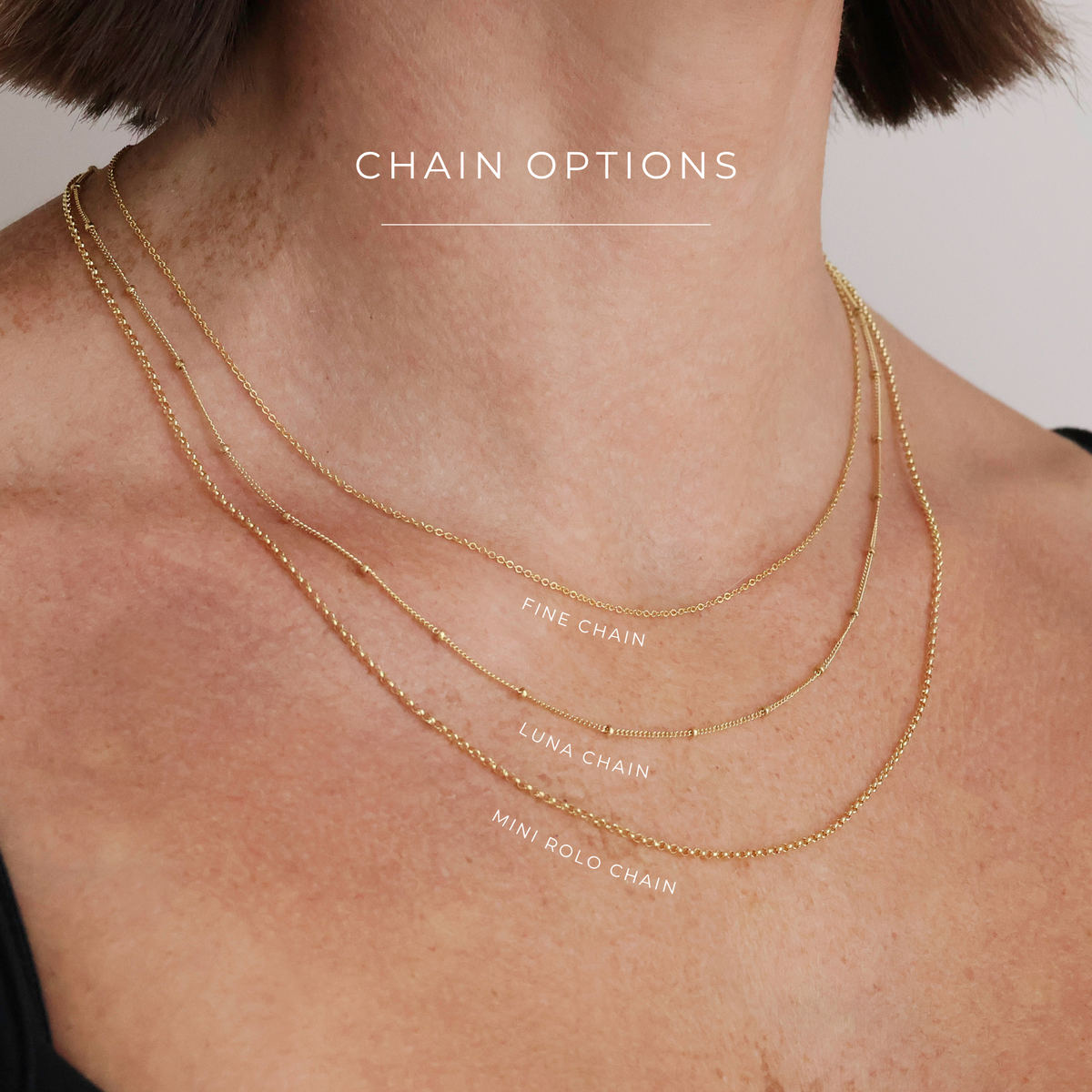 Hanging pendant chain options shown on the neck – KBN Jewellery