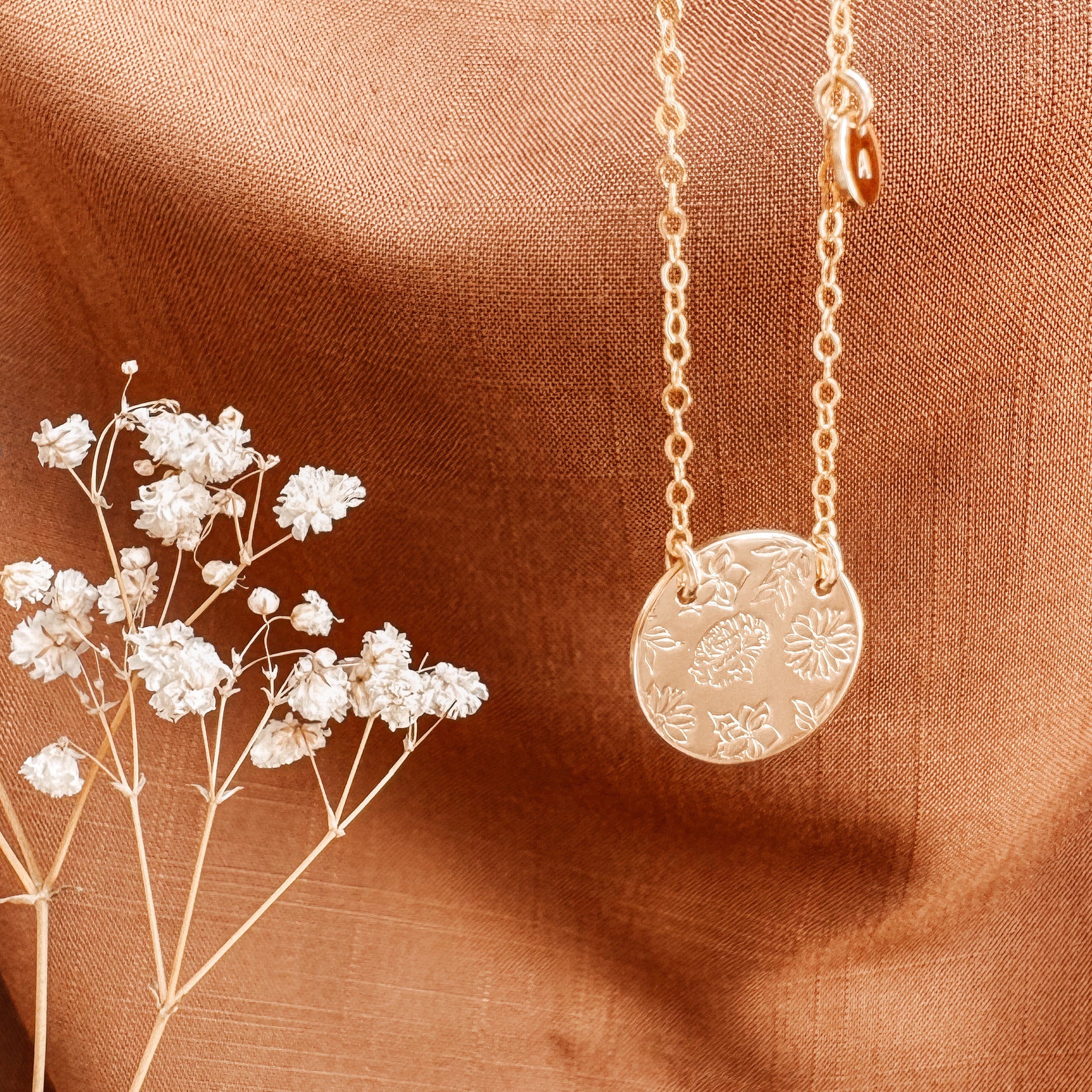 Personalised jewellery - KBN Jewellery - handmade jewellery – Personalised Jewellery gifts – Dainty jewellery- Dainty necklace – flower stamped necklace – family flowers – kids birth flowers – birth flower necklace – personalised flower stamped necklace – initial necklace - layering necklace - australia made