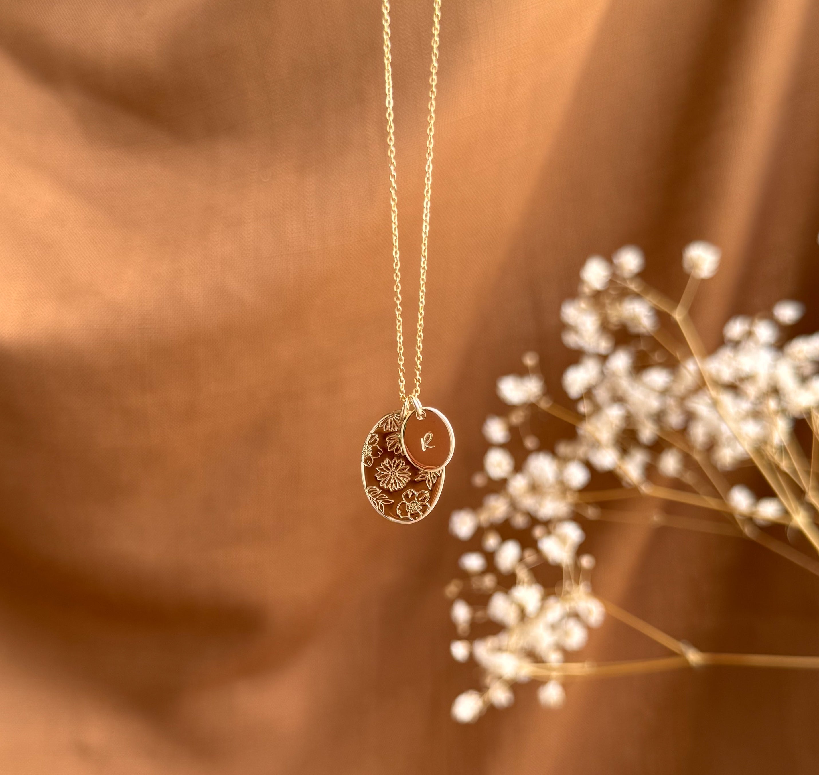 Personalised jewellery - KBN Jewellery - handmade jewellery – Personalised Jewellery gifts – Dainty jewellery- Dainty necklace – flower stamped necklace – family flowers – kids birth flowers – birth flower necklace – personalised flower stamped necklace - floral display necklace - spring necklace - birth flower garden necklace - handmade jewellery