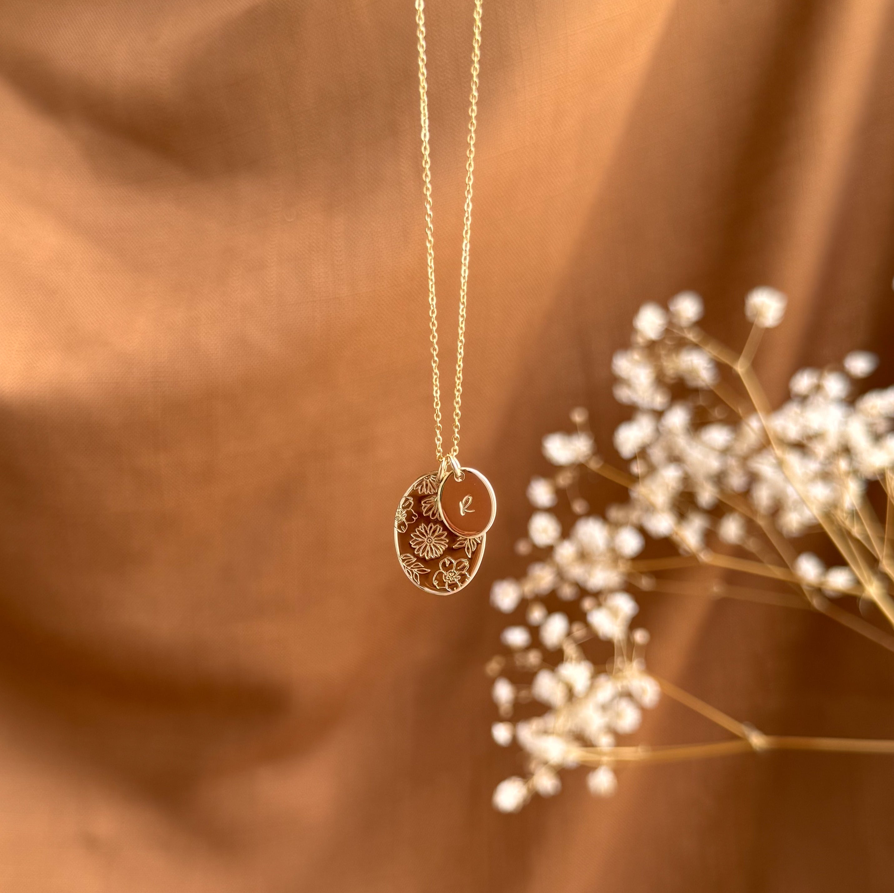 Personalised jewellery - KBN Jewellery - handmade jewellery – Personalised Jewellery gifts – Dainty jewellery- Dainty necklace – flower stamped necklace – family flowers – kids birth flowers – birth flower necklace – personalised flower stamped necklace - floral display necklace - spring necklace - birth flower garden necklace - handmade jewellery