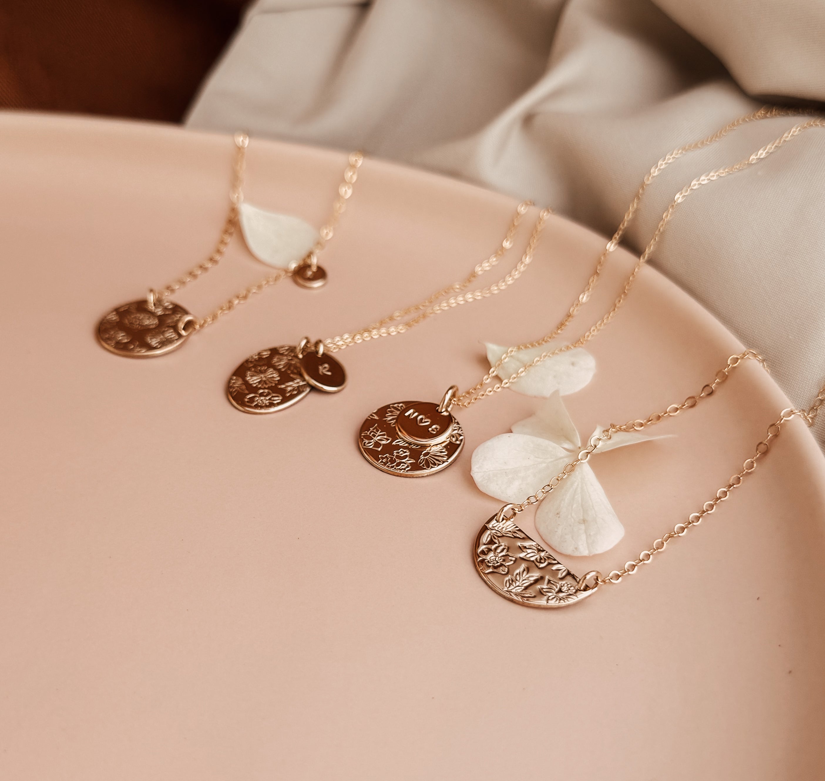 Personalised jewellery - KBN Jewellery - handmade jewellery – Personalised Jewellery gifts – Dainty jewellery- Dainty necklace – flower stamp necklace – birth month flower jewellery – flower necklace – stacked necklace – initial necklace