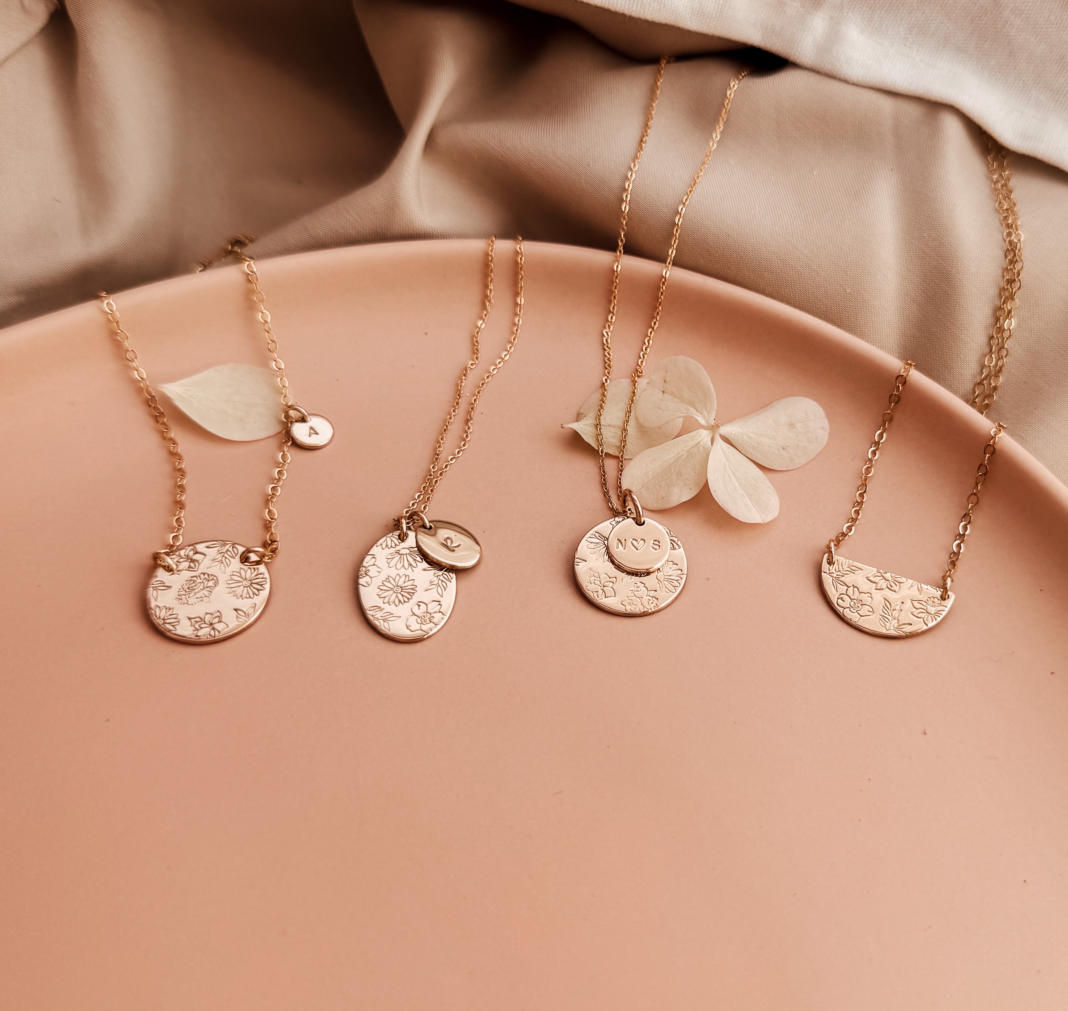 Personalised jewellery - KBN Jewellery - handmade jewellery – Personalised Jewellery gifts – Dainty jewellery- Dainty necklace – flower stamp necklace – birth month flower jewellery – flower necklace – stacked necklace – initial necklace