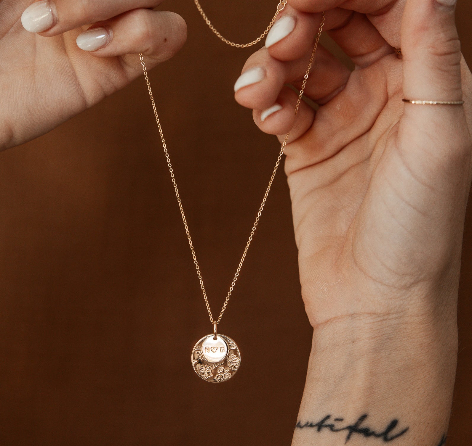 Personalised jewellery - KBN Jewellery - handmade jewellery – Personalised Jewellery gifts – Dainty jewellery- Dainty necklace – flower stamp necklace – birth month flower jewellery – flower necklace – stacked necklace – initial necklace