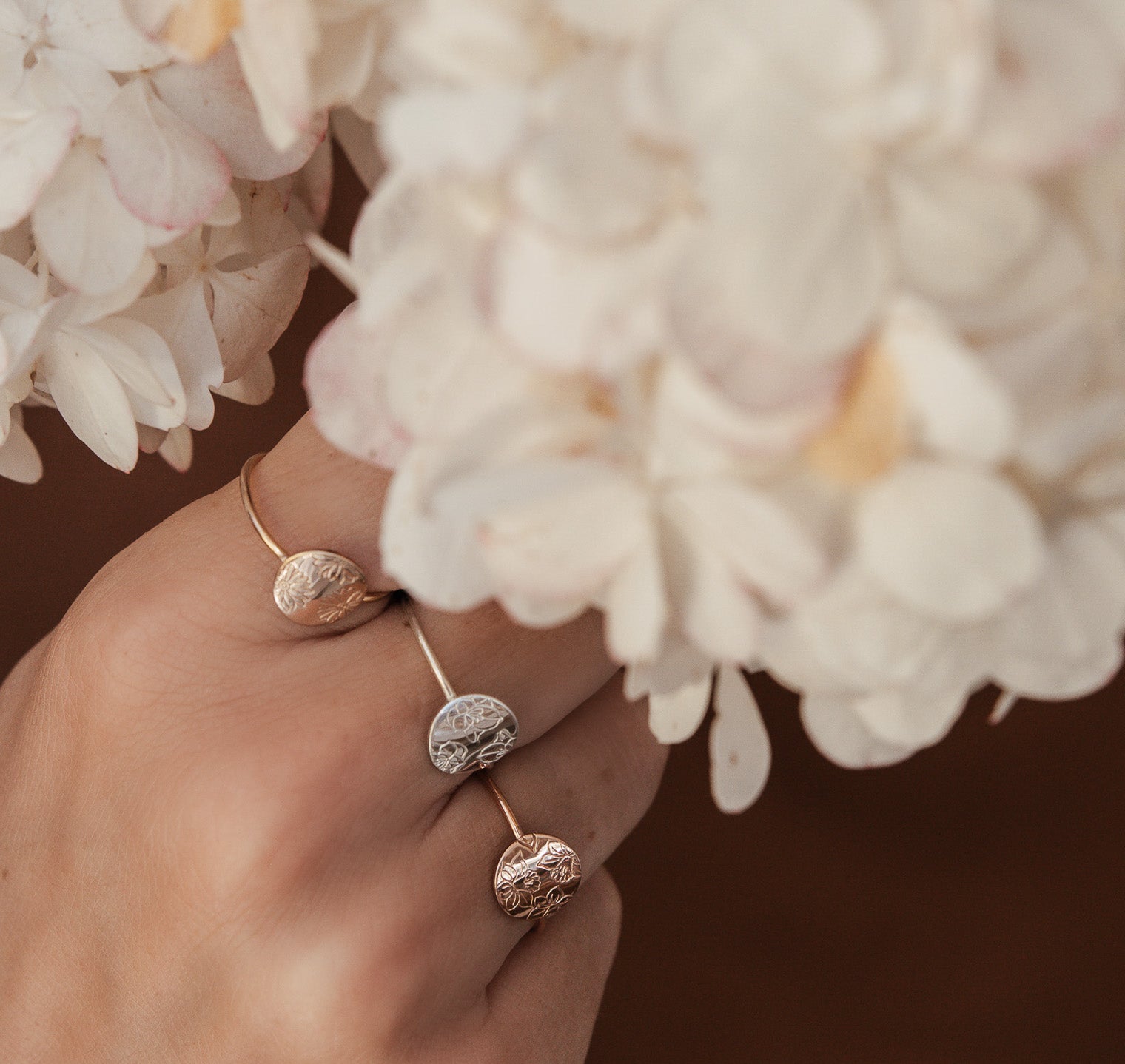 Personalised jewellery - KBN Jewellery - handmade jewellery – Personalised Jewellery gifts – Dainty jewellery- Dainty ring – flower stamped ring – family flowers – kids birth flowers – birth flower ring – personalised flower stamped ring – dainty ring – pendant ring – personalised ring