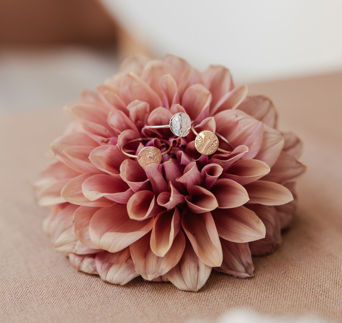 Personalised jewellery - KBN Jewellery - handmade jewellery – Personalised Jewellery gifts – Dainty jewellery- Dainty ring – flower stamped ring – family flowers – kids birth flowers – birth flower ring – personalised flower stamped ring – dainty ring – pendant ring – personalised ring