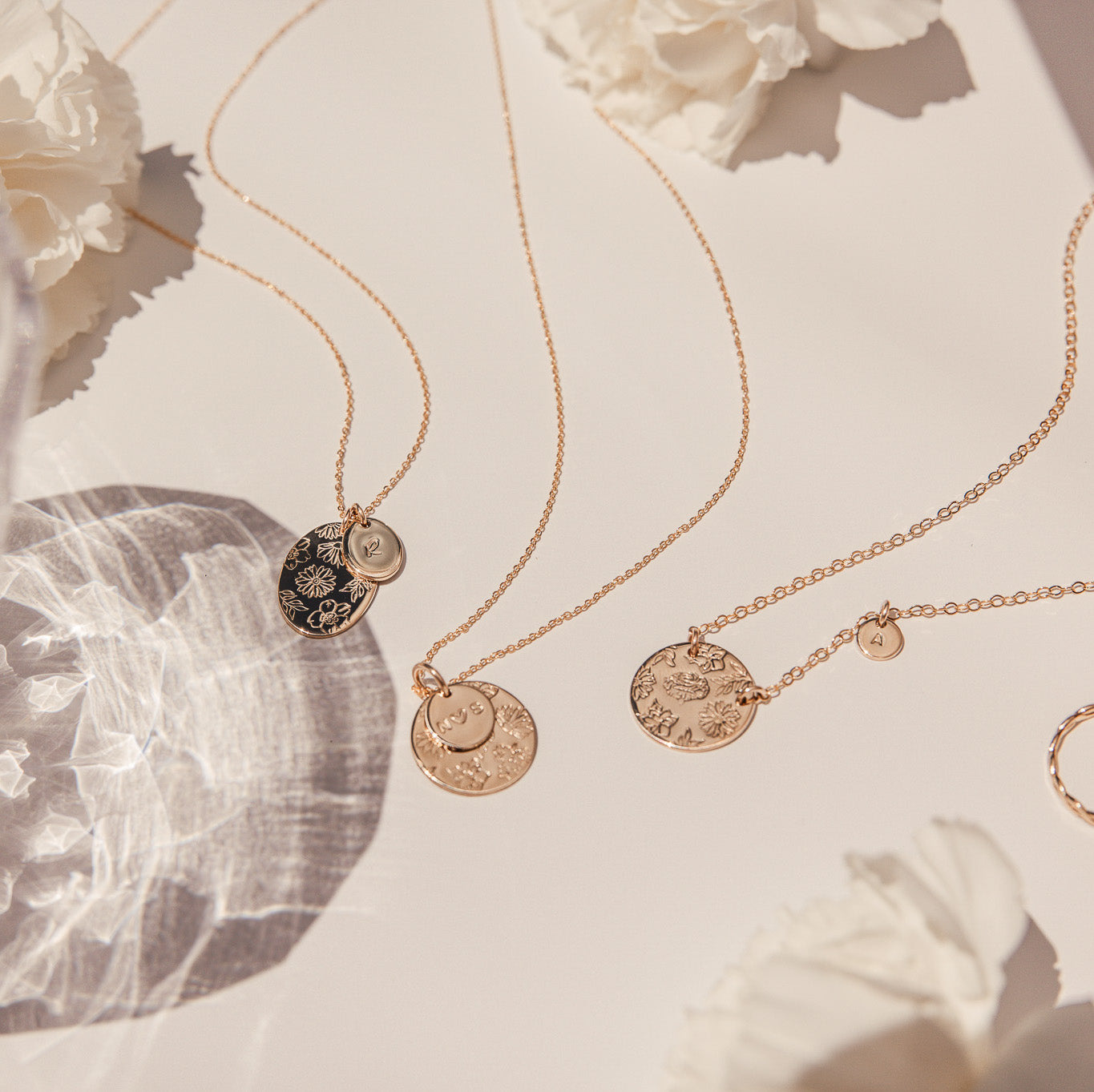 Personalised jewellery - KBN Jewellery - handmade jewellery – Personalised Jewellery gifts – Dainty jewellery- Dainty necklace – flower stamped necklace – family flowers – kids birth flowers – birth flower necklace – personalised flower stamped necklace – initial necklace - layering necklace - australia made