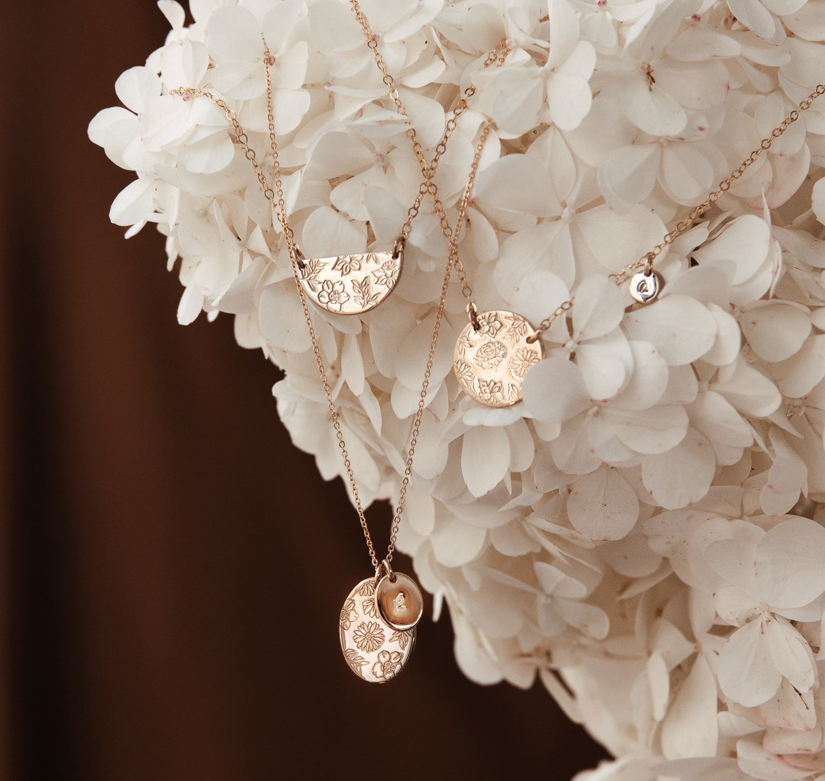 Personalised jewellery - KBN Jewellery - handmade jewellery – Personalised Jewellery gifts – Dainty jewellery- Dainty necklace – flower stamped necklace – family flowers – kids birth flowers – birth flower necklace – personalised flower stamped necklace – initial necklace - layering necklace - australia made