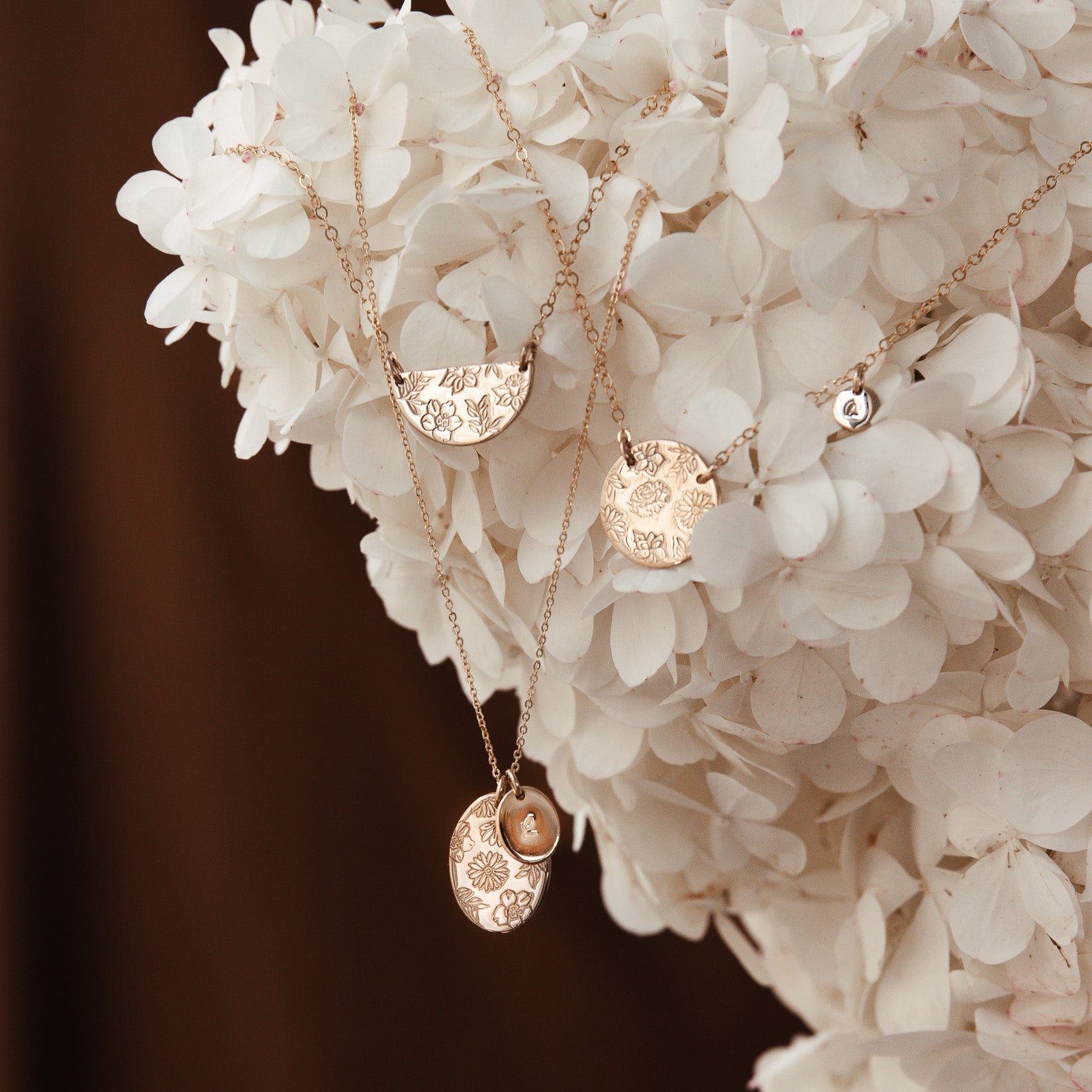 Personalised jewellery - KBN Jewellery - handmade jewellery – Personalised Jewellery gifts – Dainty jewellery- Dainty necklace – flower stamped necklace – family flowers – kids birth flowers – birth flower necklace – personalised flower stamped necklace – initial necklace - layering necklace - australia made