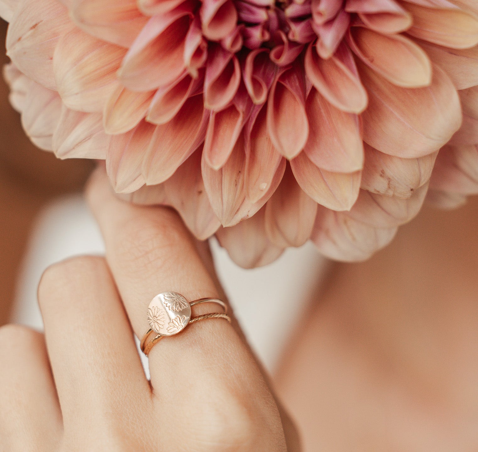 Personalised jewellery - KBN Jewellery - handmade jewellery – Personalised Jewellery gifts – Dainty jewellery- Dainty ring – flower stamped ring – family flowers – kids birth flowers – birth flower ring – personalised flower stamped ring – dainty ring – pendant ring – personalised ring