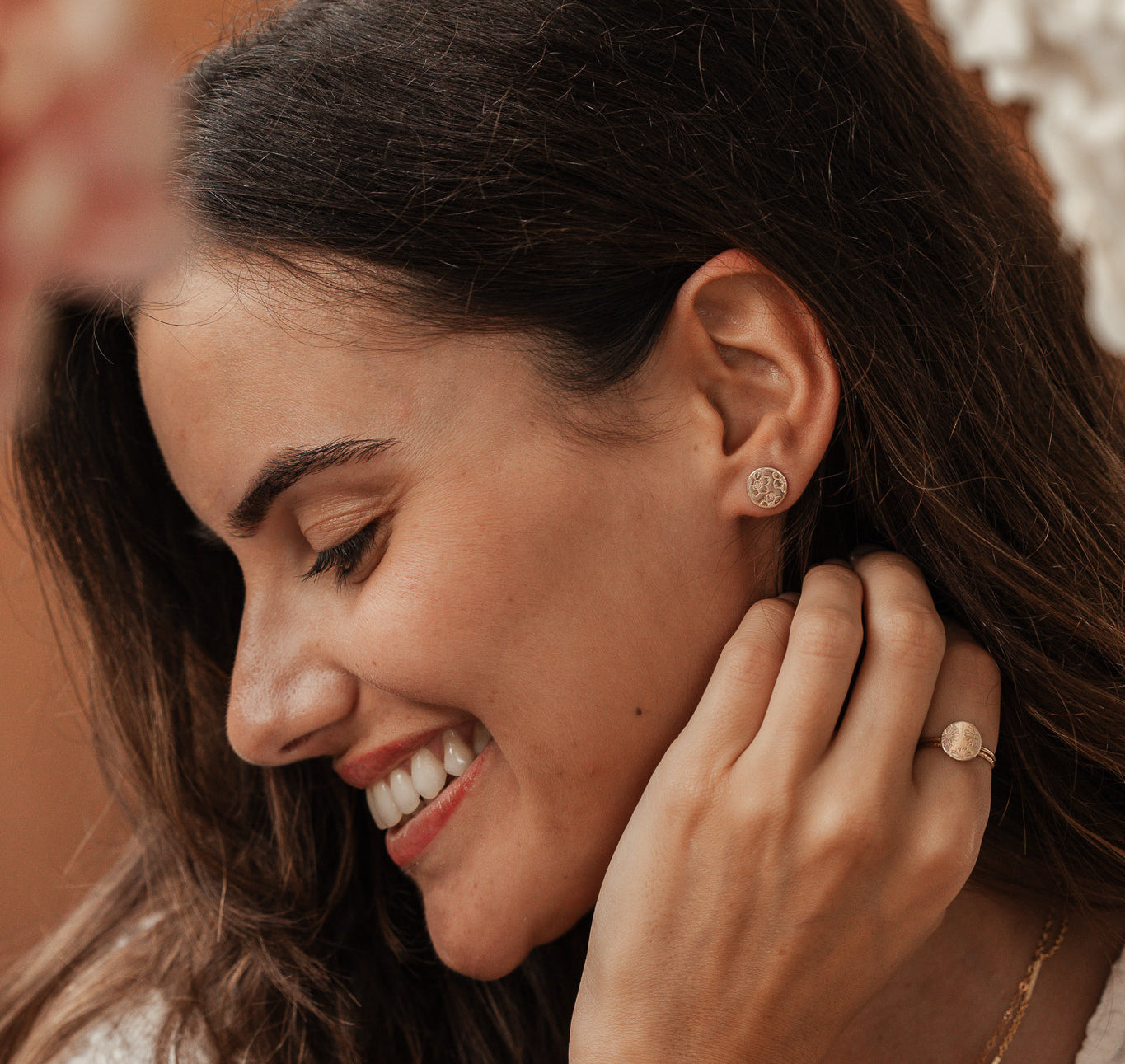 Personalised jewellery - KBN Jewellery - handmade jewellery – Personalised Jewellery gifts – Dainty jewellery- Dainty earrings – personalised stud earrings – flower stamped earrings – family flowers – kids birth flowers – birth flower necklace – personalised flower stamped earrings – handmade earring studs – Australian made