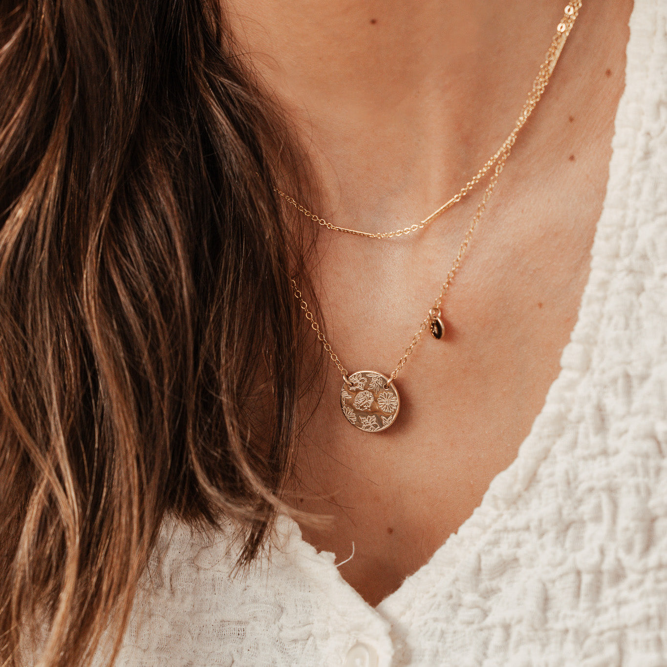 Personalised jewellery - KBN Jewellery - handmade jewellery – Personalised Jewellery gifts – Dainty jewellery- Dainty necklace – flower stamped necklace – family flowers – kids birth flowers – birth flower necklace – personalised flower stamped necklace – initial necklace - layering necklace - australia made