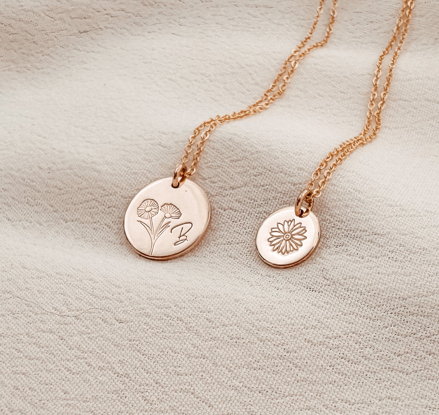 Personalised jewellery - KBN Jewellery - handmade jewellery – custom jewellery gifts – dainty necklace – medium pendant necklace – September Birth flower necklace – birthday necklace – September birthday gift – dainty jewellery – birth flower and initial necklace – everyday jewellery – Aster flower necklace