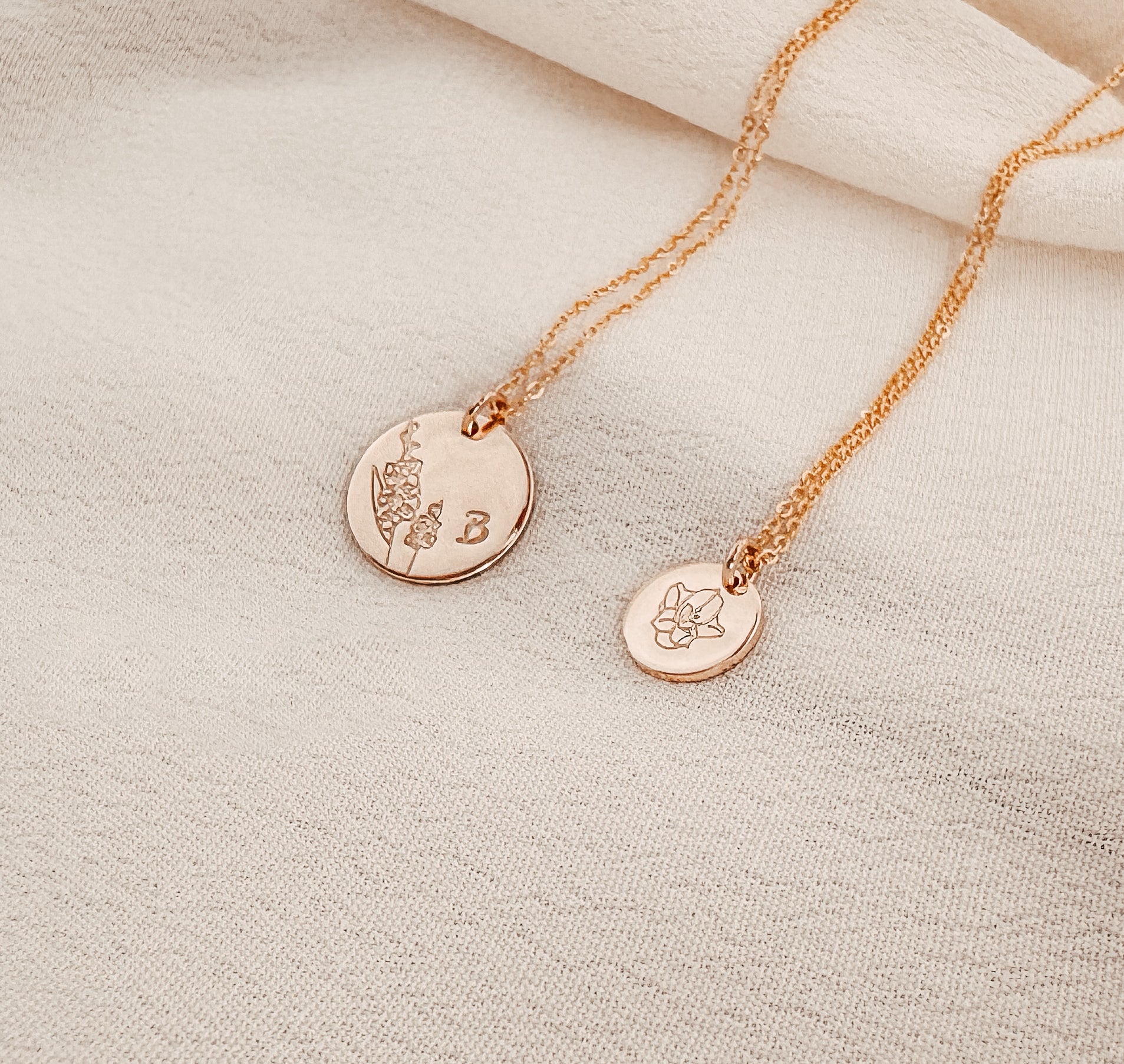 Personalised jewellery - KBN Jewellery - handmade jewellery – custom jewellery gifts – dainty necklace – medium pendant necklace – August Birth flower necklace – birthday necklace – August birthday gift – dainty jewellery – birth flower and initial necklace – everyday jewellery – Gladiolus flower necklace – Gladiolus necklace – strength flower necklace