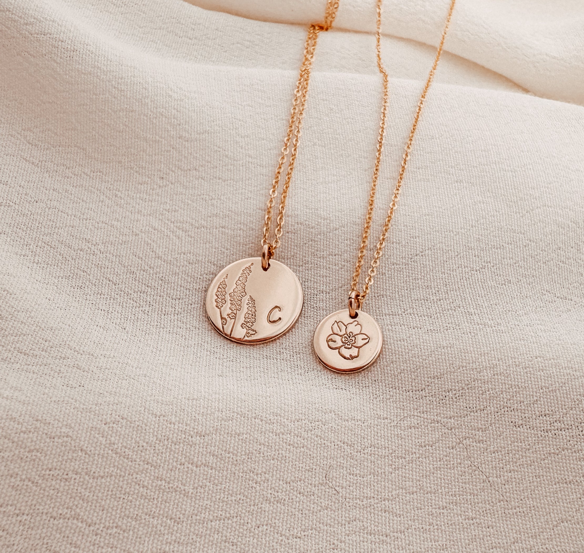 Personalised jewellery - KBN Jewellery - handmade jewellery – custom jewellery gifts – dainty necklace – medium pendant necklace – Larkspur Birth flower necklace – birthday necklace – July birthday gift – dainty jewellery – birth flower and initial necklace – everyday jewellery – Larkspur flower necklace – July necklace – lightness flower necklace