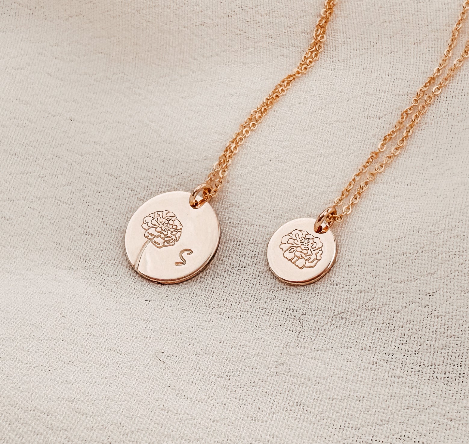 Personalised jewellery - KBN Jewellery - handmade jewellery – Personalised Jewellery gifts – Dainty jewellery - Dainty bracelet – flower stamped bracelet – family flowers – kids birth flowers – birth flower bracelet – personalised flower stamped necklace - floral stamped necklace – meaningful jewellery gift – October birth flower necklace – October birth flower necklace with intial – October gift ideas