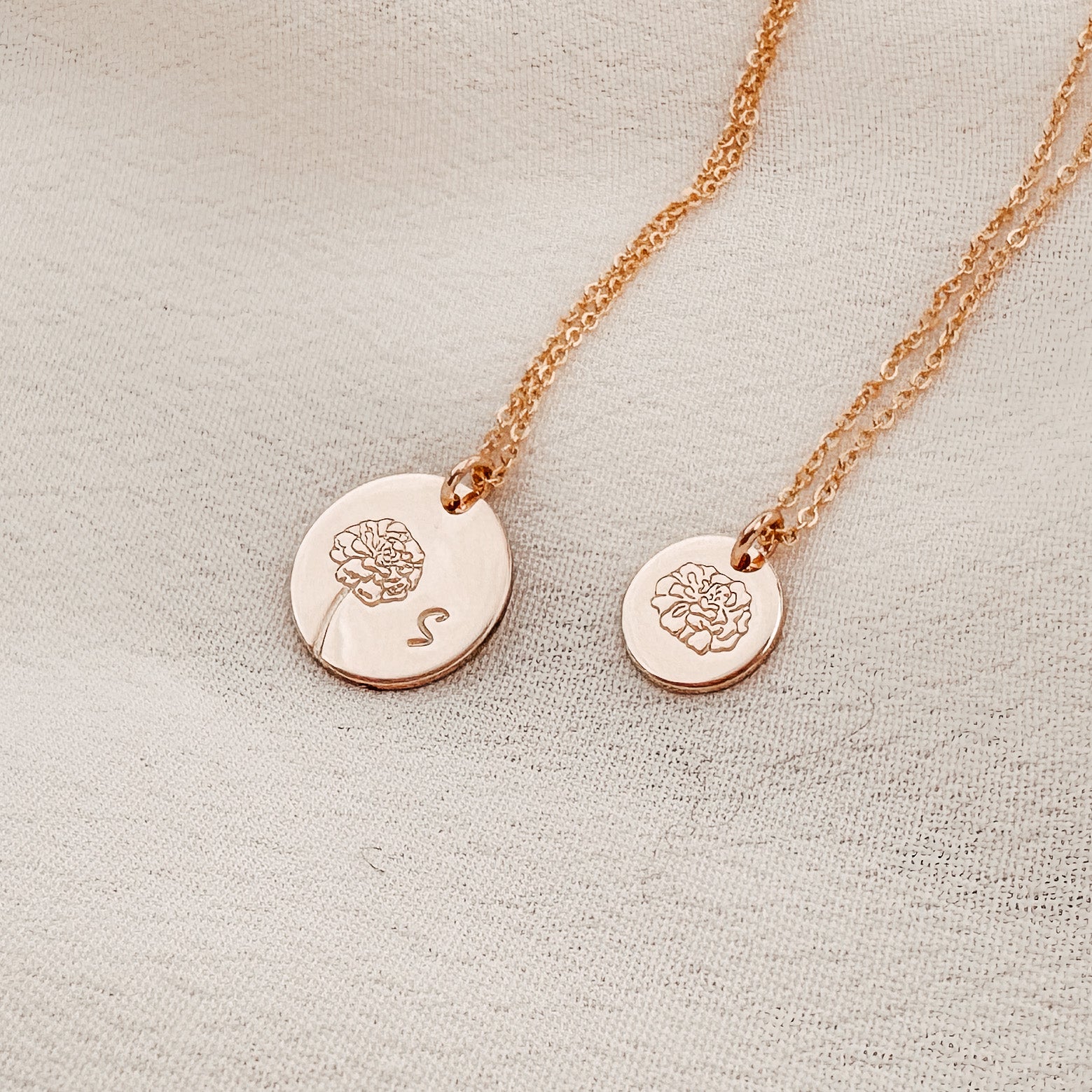 Personalised jewellery - KBN Jewellery - handmade jewellery – Personalised Jewellery gifts – Dainty jewellery - Dainty bracelet – flower stamped bracelet – family flowers – kids birth flowers – birth flower bracelet – personalised flower stamped necklace - floral stamped necklace – meaningful jewellery gift – October birth flower necklace – October birth flower necklace with intial – October gift ideas