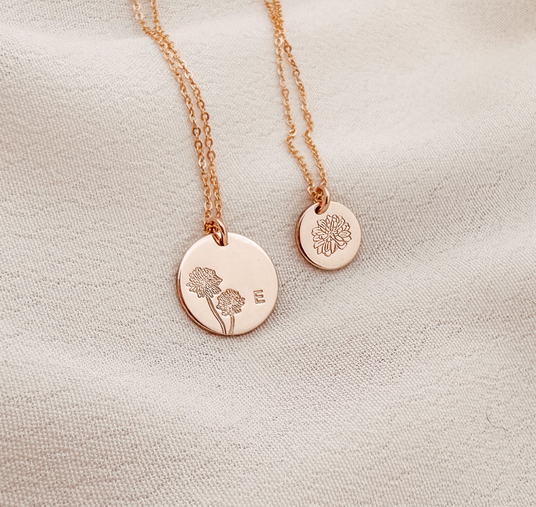 Personalised jewellery - KBN Jewellery - handmade jewellery – custom jewellery gifts – dainty necklace – medium pendant necklace – November Birth flower necklace – birthday necklace – Chrysanthemum birthday gift – dainty jewellery – birth flower and initial necklace – everyday jewellery – Chrysanthemum flower necklace – November necklace – Loyalty flower necklace