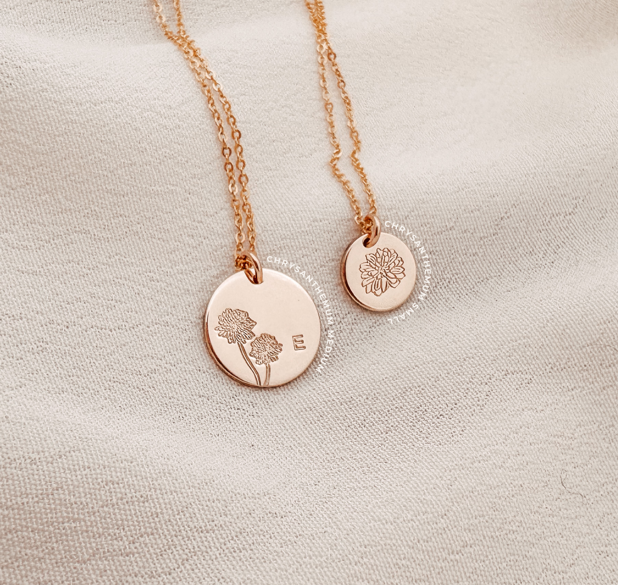 Personalised jewellery - KBN Jewellery - handmade jewellery – custom jewellery gifts – dainty necklace – medium pendant necklace – November Birth flower necklace – birthday necklace – Chrysanthemum birthday gift – dainty jewellery – birth flower and initial necklace – everyday jewellery – Chrysanthemum flower necklace – November necklace – Loyalty flower necklace