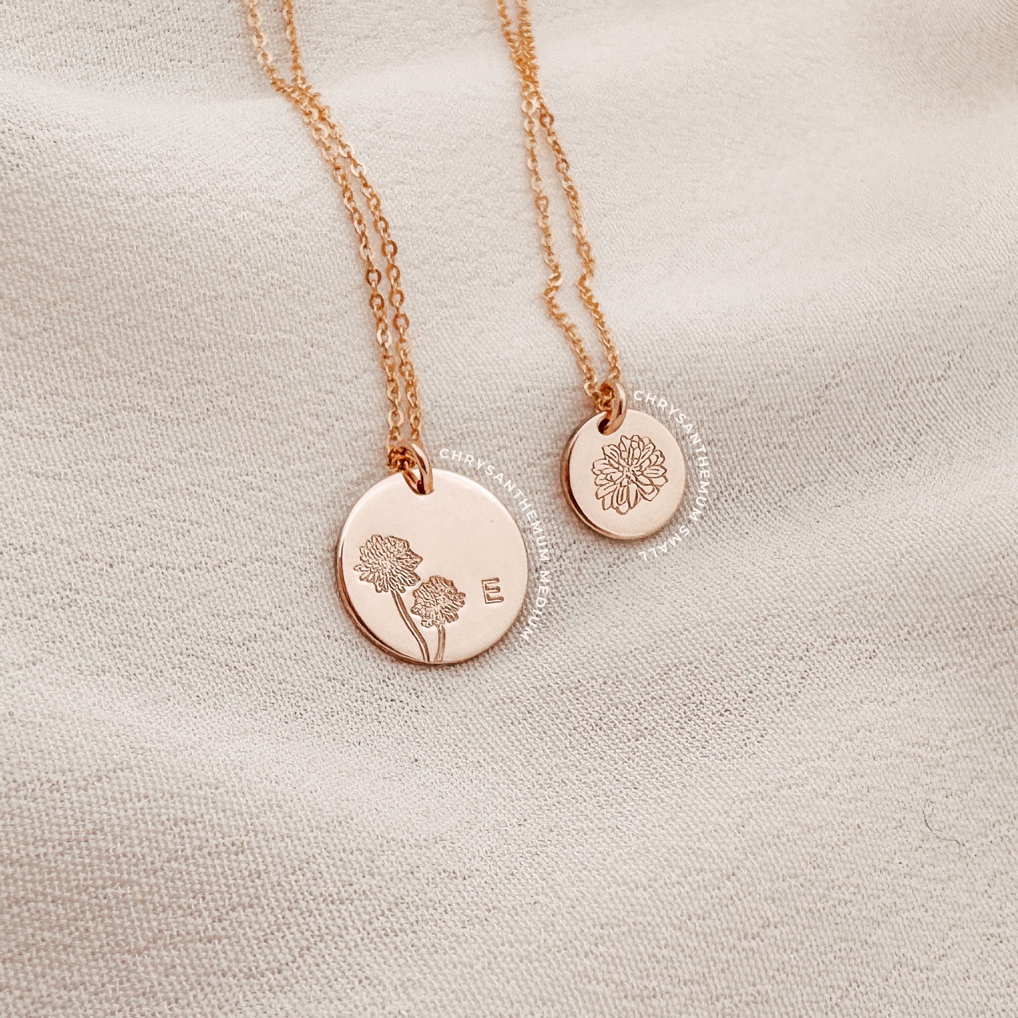 Personalised jewellery - KBN Jewellery - handmade jewellery – custom jewellery gifts – dainty necklace – medium pendant necklace – November  Birth flower necklace – birthday necklace – Chrysanthemum birthday gift – dainty jewellery – birth flower and initial necklace – everyday jewellery – Chrysanthemum flower necklace – November necklace – Loyalty flower necklace