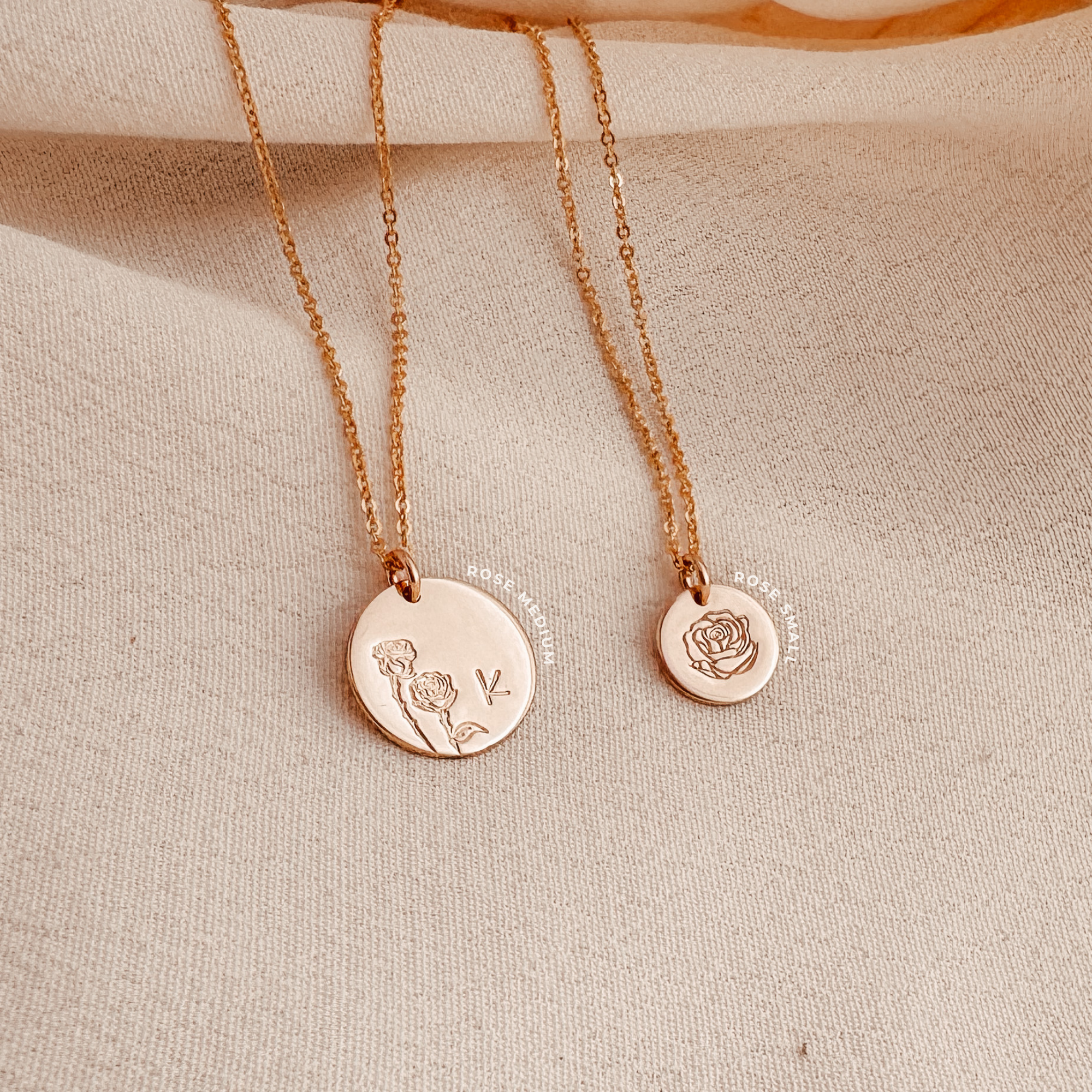 Personalised jewellery - KBN Jewellery - handmade jewellery – custom jewellery gifts – dainty necklace – medium pendant necklace – June Birth flower necklace – birthday necklace – June birthday gift – dainty jewellery – birth flower and initial necklace – everyday jewellery – Rose flower necklace – Rose necklace – love flower necklace