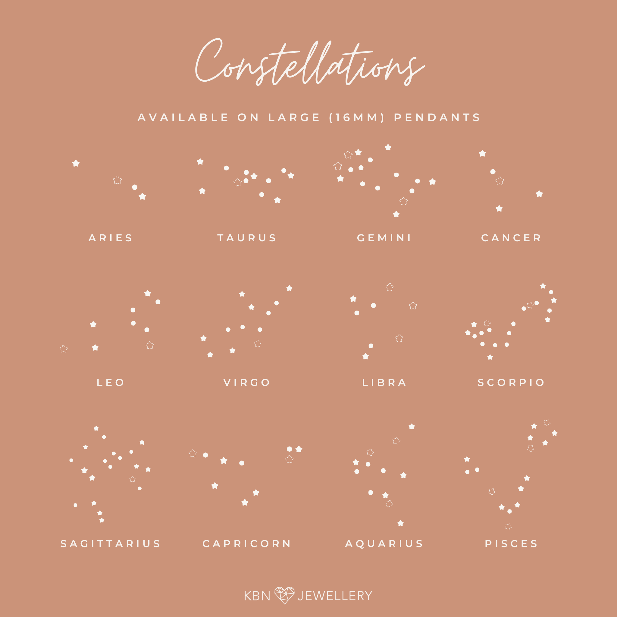 Personalised jewellery - KBN Jewellery - handmade jewellery – custom jewellery gifts – dainty necklace – star necklace – Aries necklace – taurus constellation necklace – Gemini constellation necklace – cancer constellation necklace – Leo constellation necklace – Virgo constellation necklace – libra constellation necklace – Scorpio constellation necklace – Sagittarius constellation necklace – Capricorn constellation necklace – Capricorn constellation necklace – Aquarius constellation necklace – Pisces