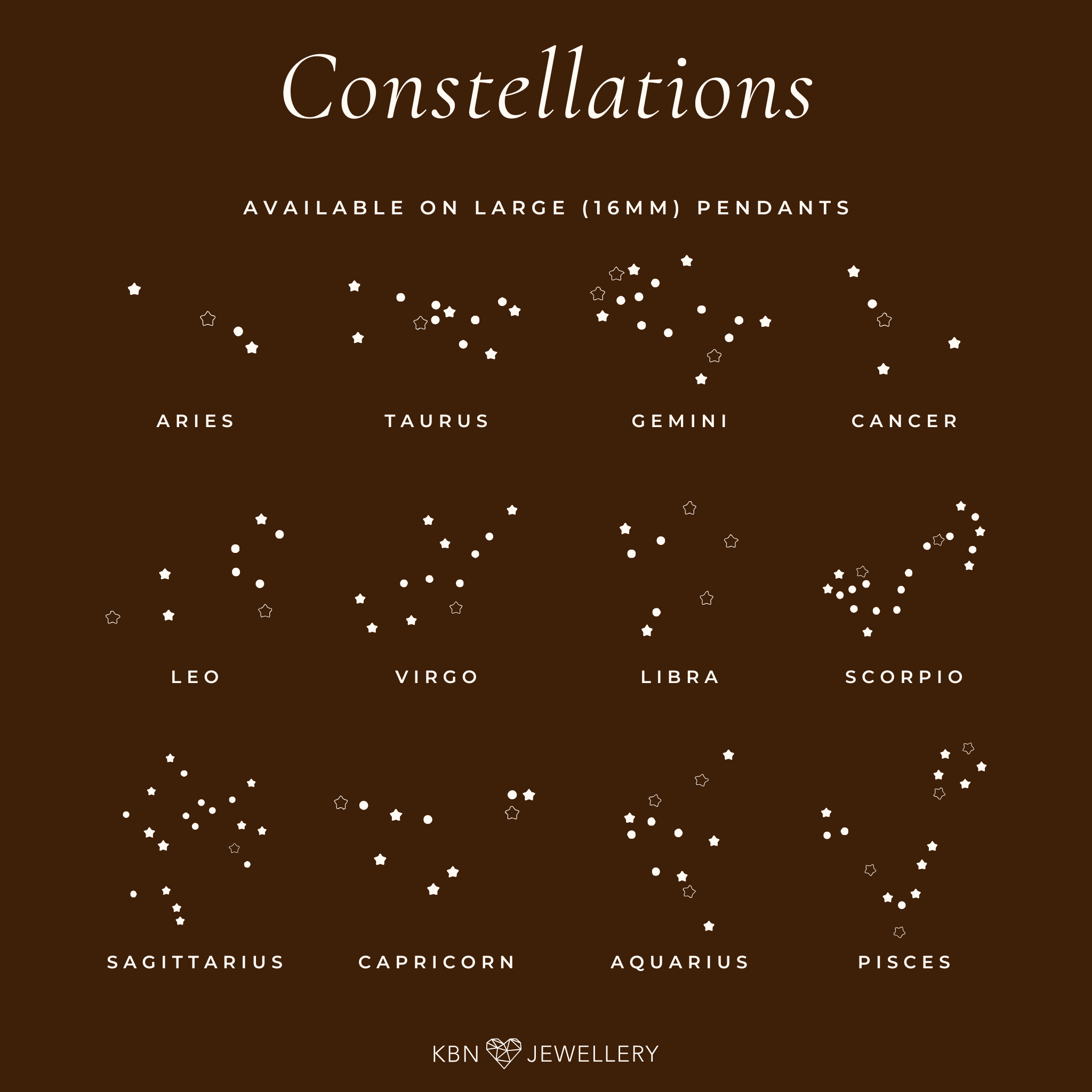 Personalised jewellery - KBN Jewellery - handmade jewellery – custom jewellery gifts – dainty necklace – star necklace – Aries necklace – taurus constellation necklace – Gemini constellation necklace – cancer constellation necklace – Leo constellation necklace – Virgo constellation necklace – libra constellation necklace – Scorpio constellation necklace – Sagittarius constellation necklace – Capricorn constellation necklace – Capricorn constellation necklace – Aquarius constellation necklace – Pisces