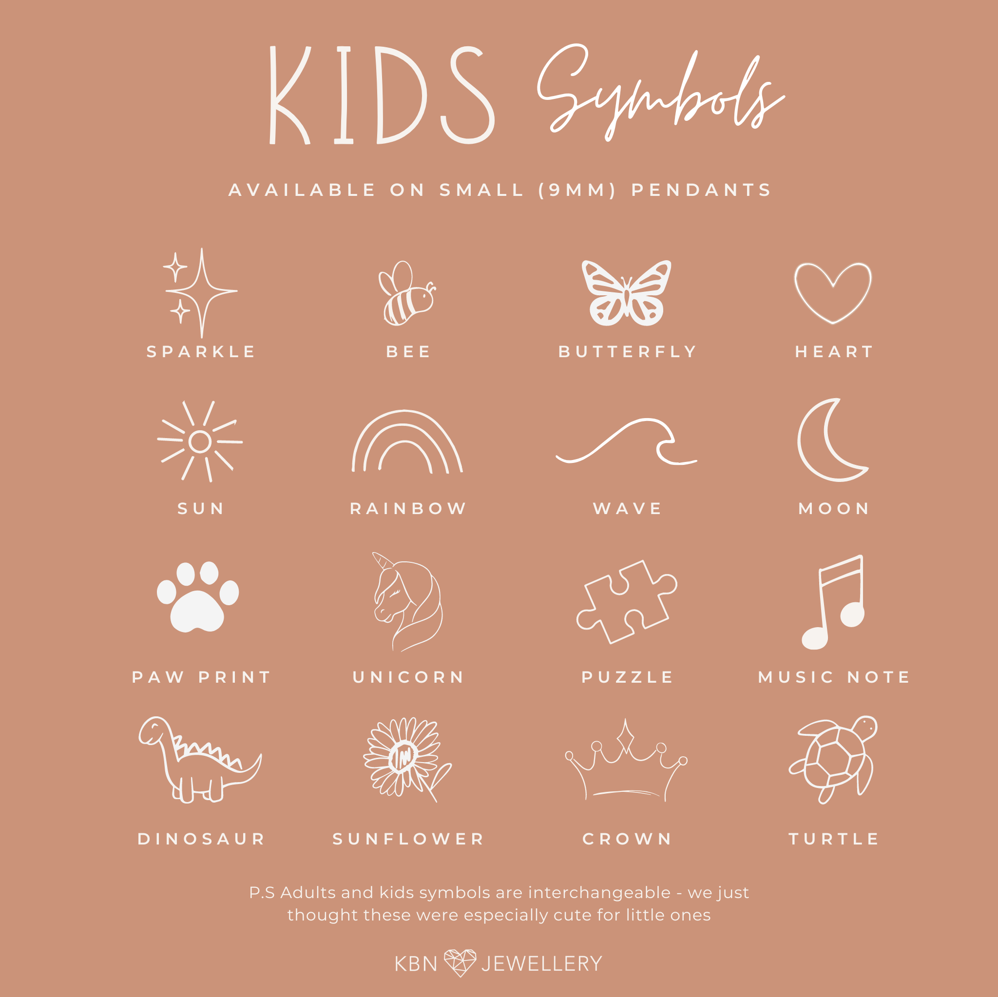 Personalised jewellery - KBN Jewellery - handmade jewellery – small symbols – flower bracelet  – wing bracelet – heart bracelet – sun bracelet – rainbow bracelet – star bracelet – paw print bracelet – dog bracelet – butterfly bracelet – wave bracelet – shell bracelet