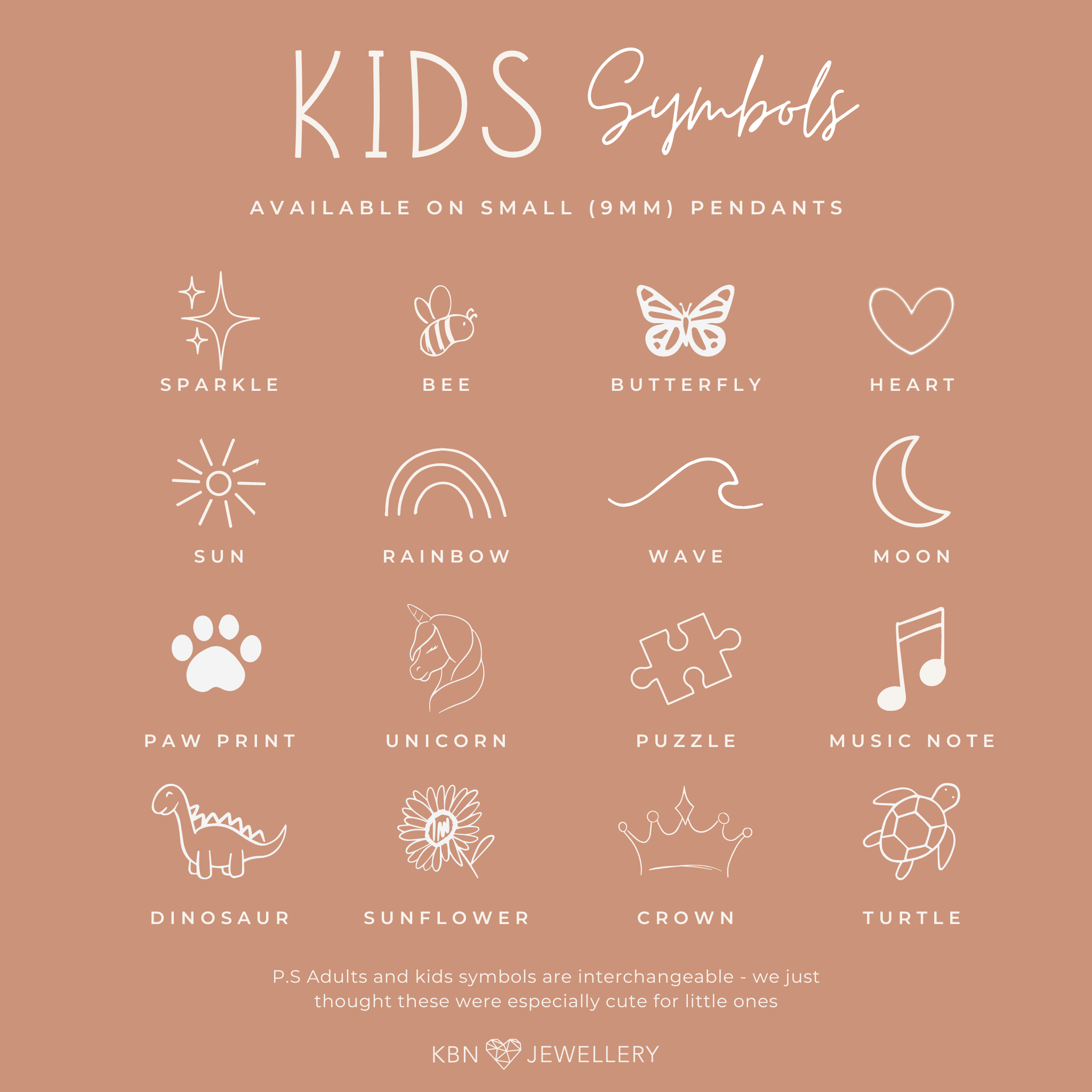 Personalised jewellery - KBN Jewellery - handmade jewellery – small symbols – flower bracelet  – wing bracelet – heart bracelet – sun bracelet – rainbow bracelet – star bracelet – paw print bracelet – dog bracelet – butterfly bracelet – wave bracelet – shell bracelet