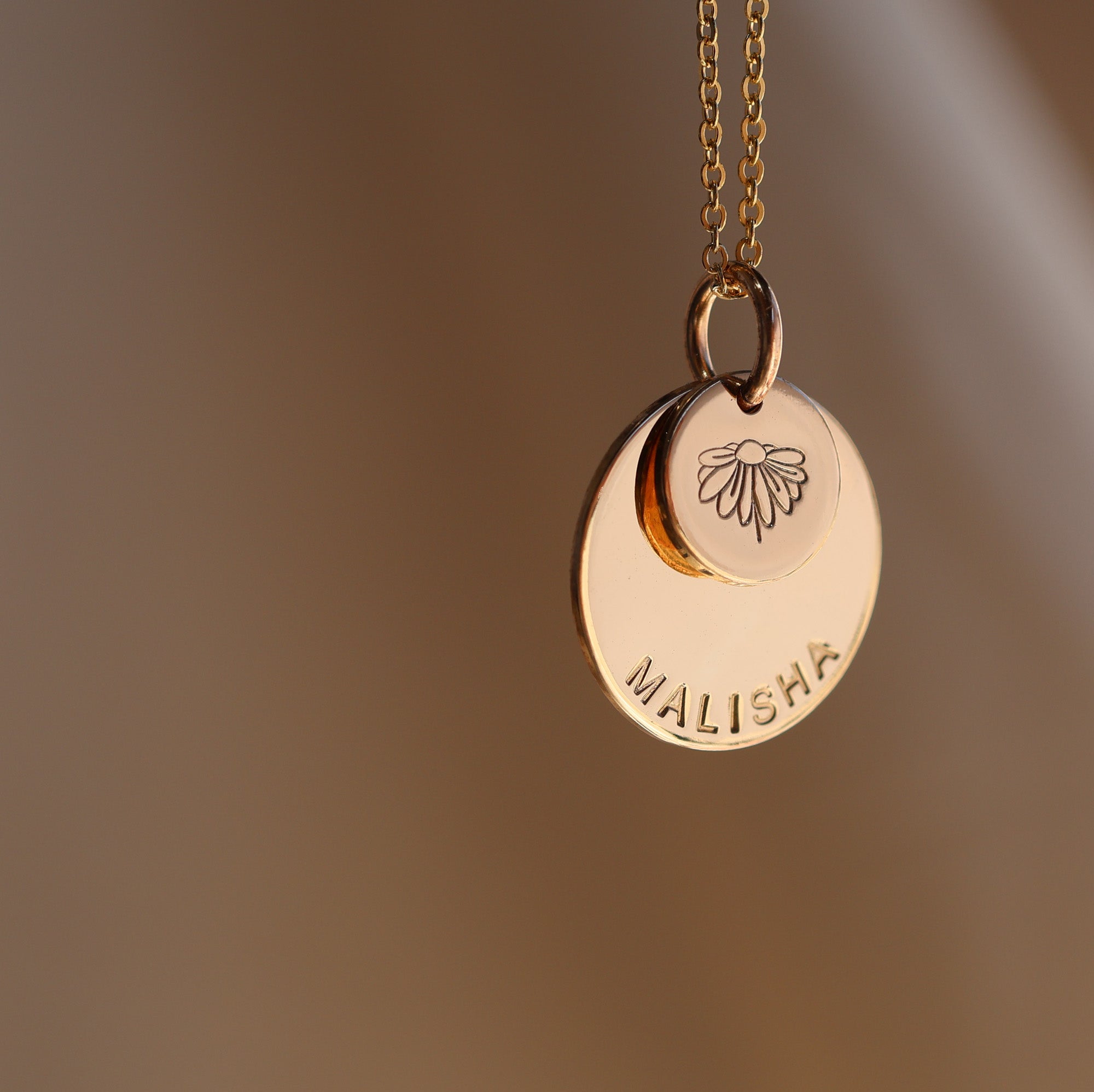 Personalised jewellery - KBN Jewellery - handmade jewellery – stacked pendant necklace – textured pendant – children’s name necklace – necklace for mum – birth flower symbol necklace – everyday necklace – Perfect birthday gift